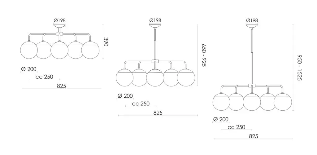 RUBN - Lord 5 Chandelier - Brass/Brown (Height 650-925mm)
