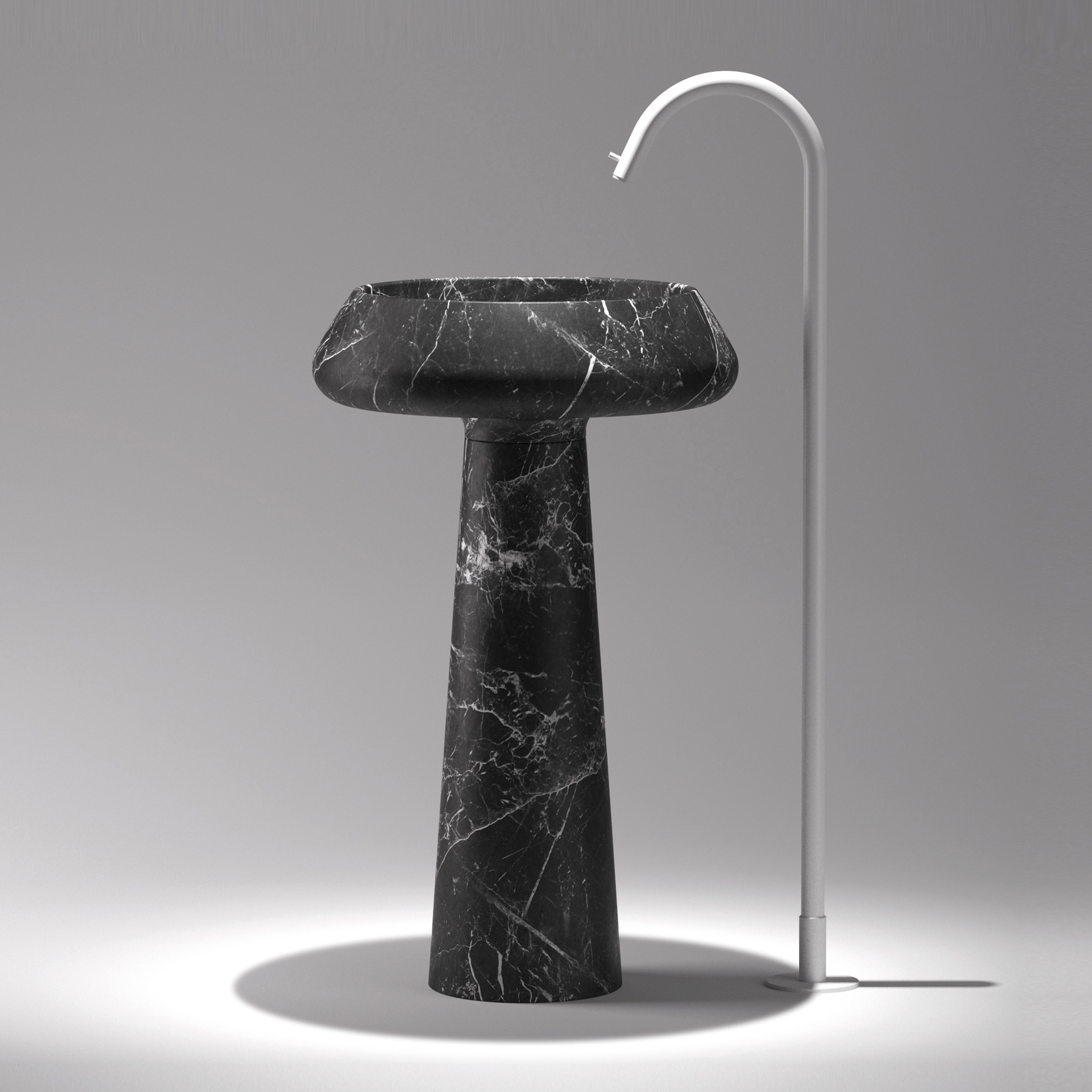 Display product Bjhon 2 freestanding washbasin in black marquina marble from manufacturer Agape