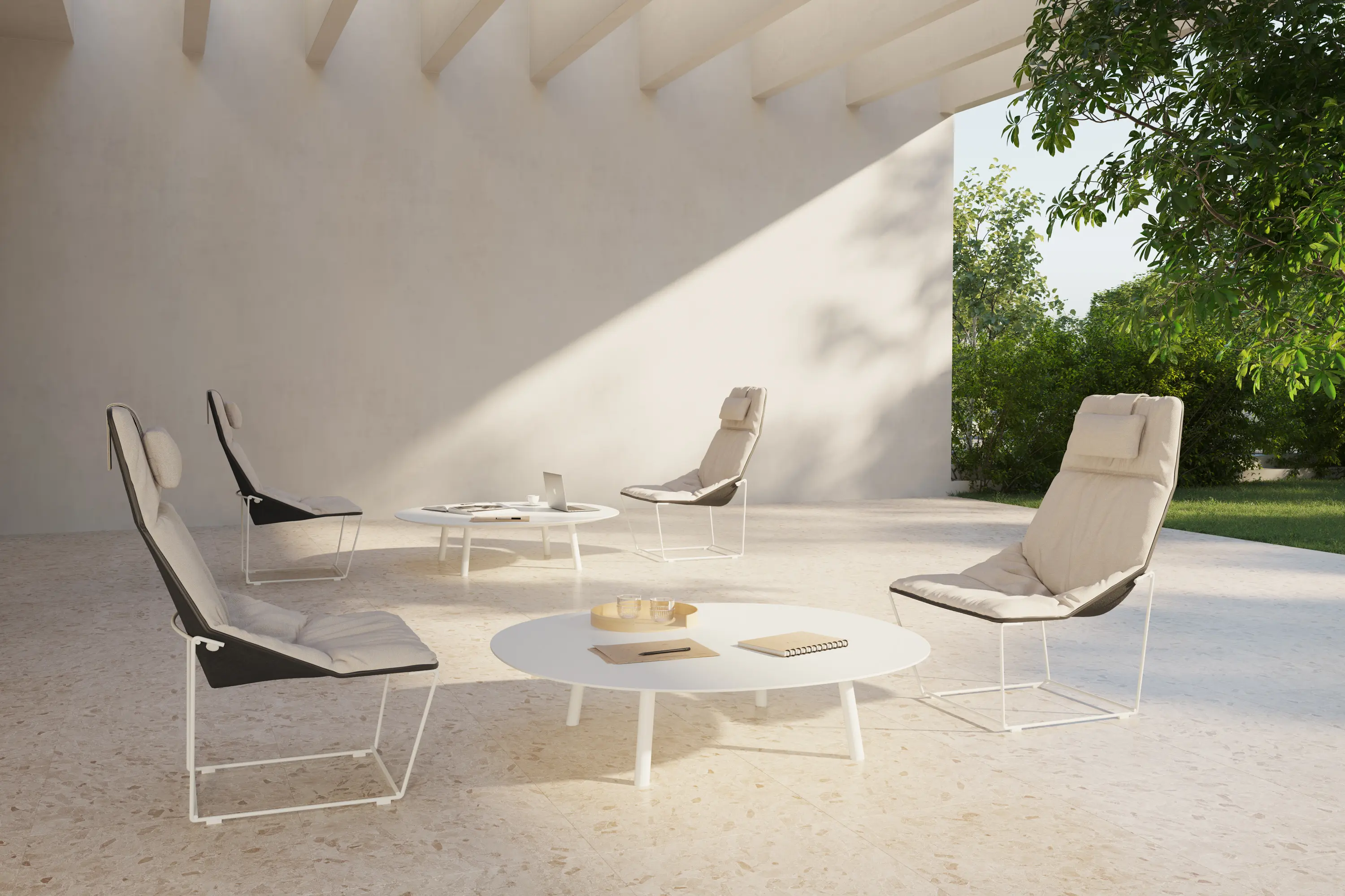 viccarbe - Ace lounge with wooden base, armrest & headrest