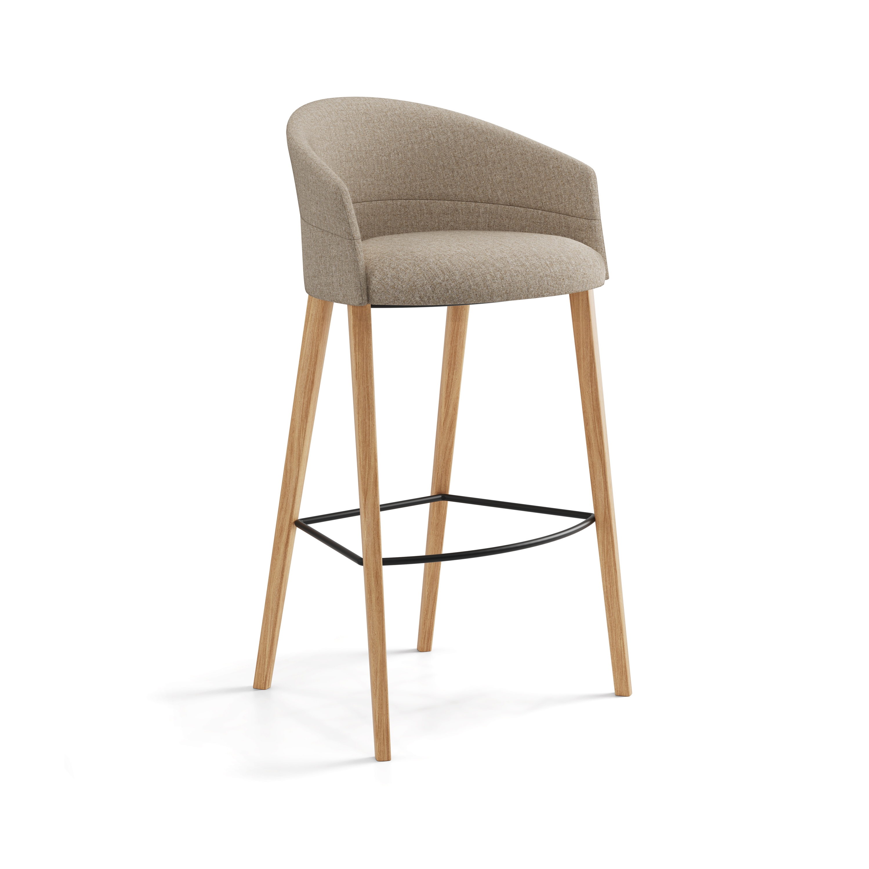Display product Copa stool - four wooden legs base bar height smooth upholstery from manufacturer viccarbe