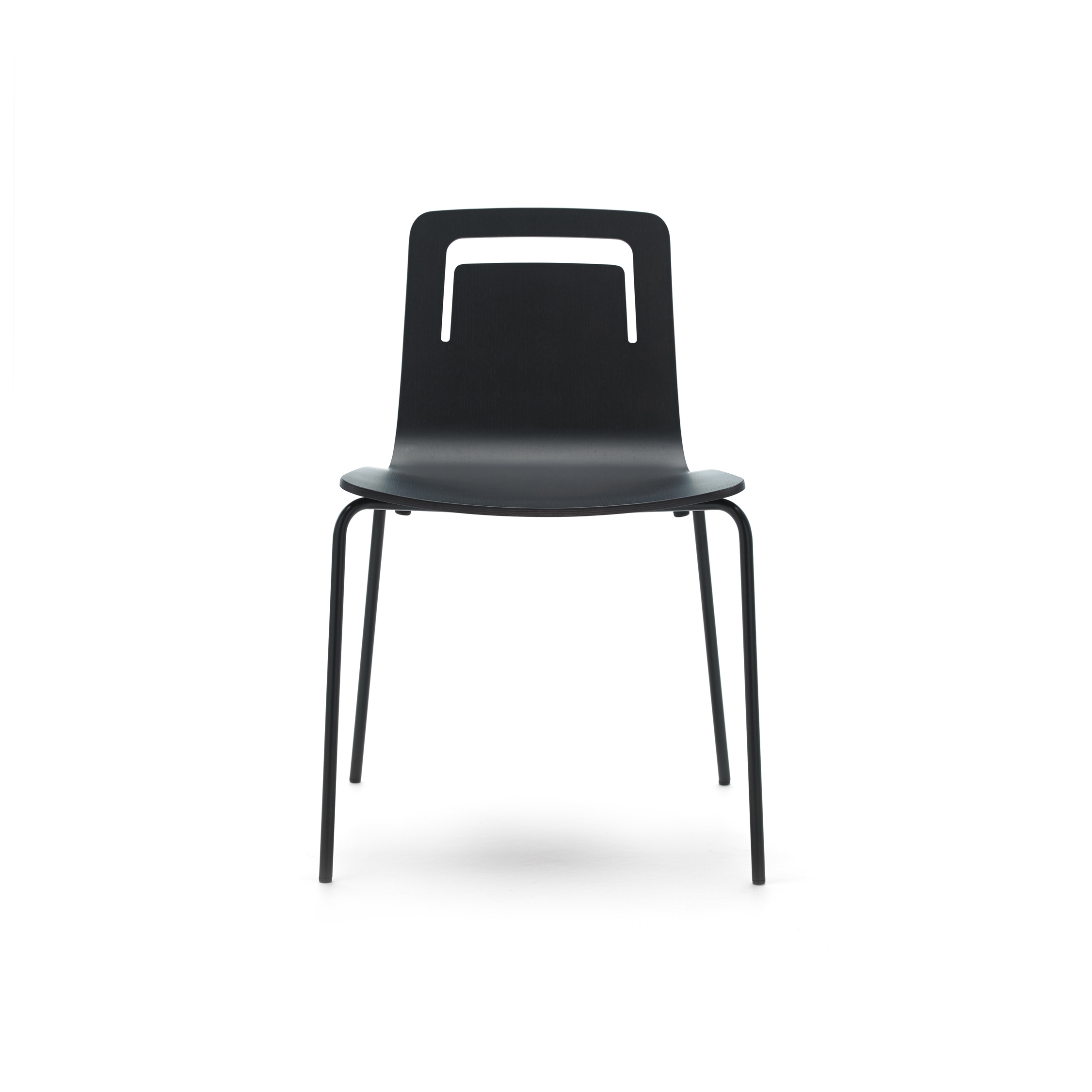 Display product Klip chair - four metal legs base & stained / lacquered seat with handle from manufacturer viccarbe