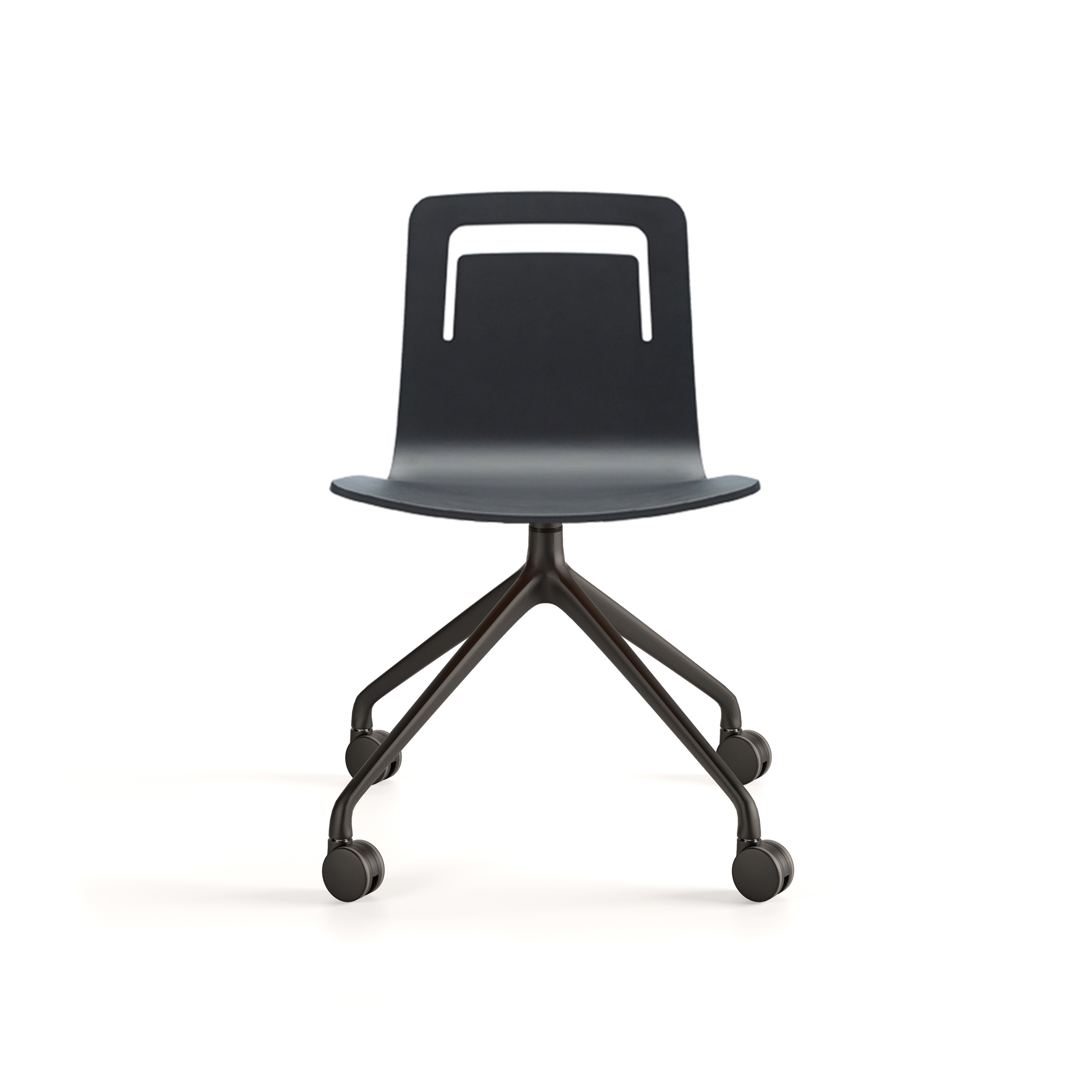 Klip chair - pyramid swivel with casters base & stained / lacquered seat with handle