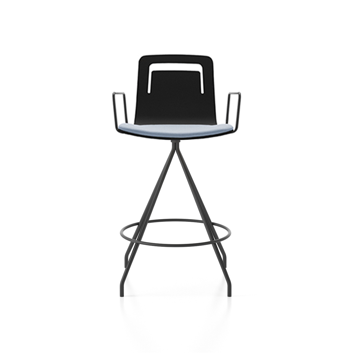Klip stool - swivel base counter height & lacquered seat with handle and cushion