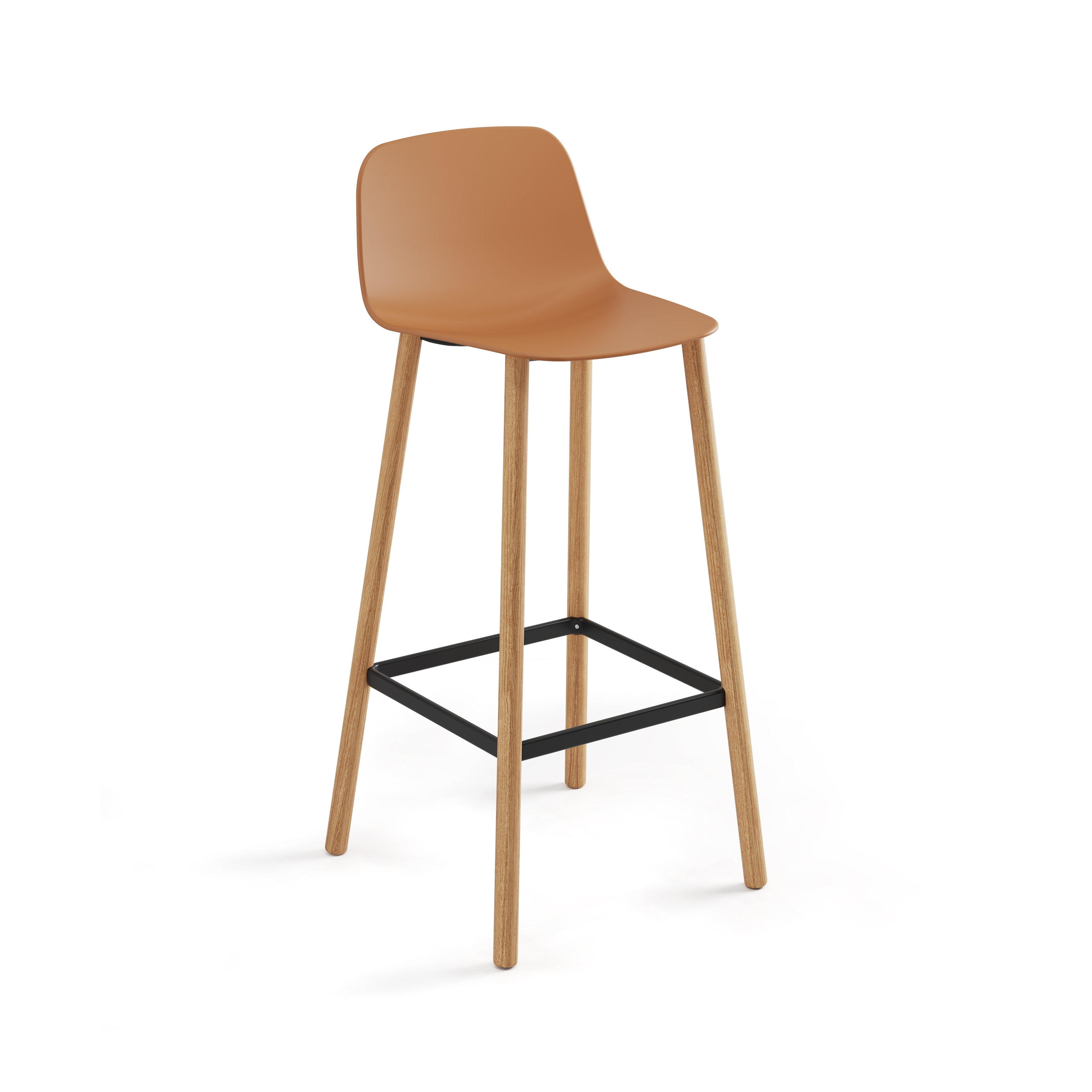 Maarten Plastic stool - four wooden legs base bar height