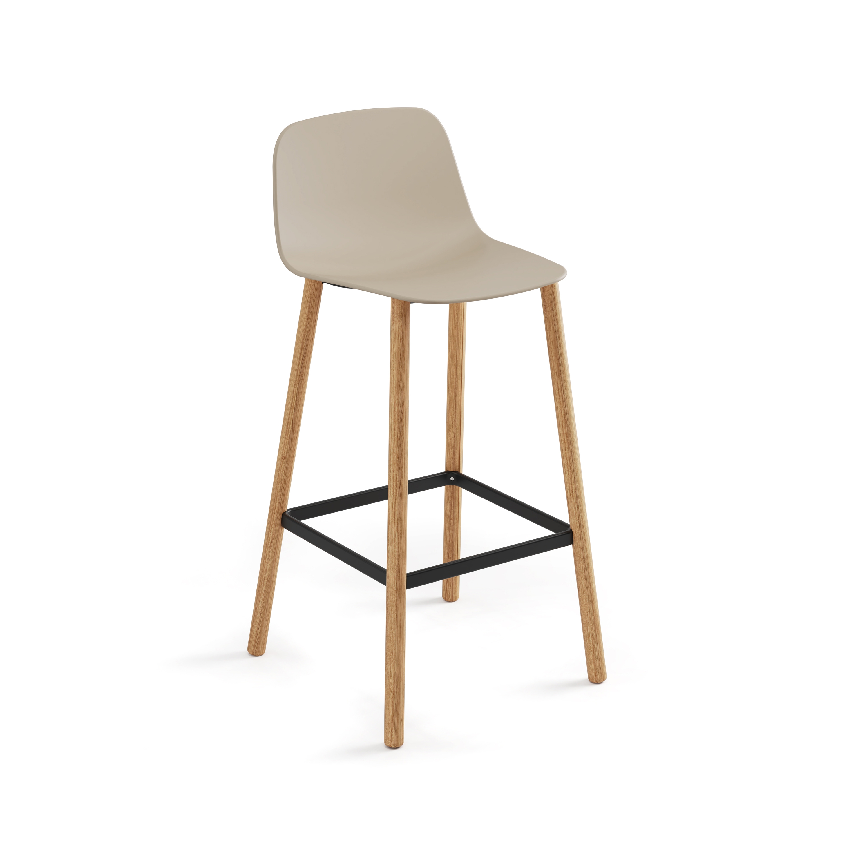Display product Maarten Plastic stool - four wooden legs base counter height from manufacturer viccarbe