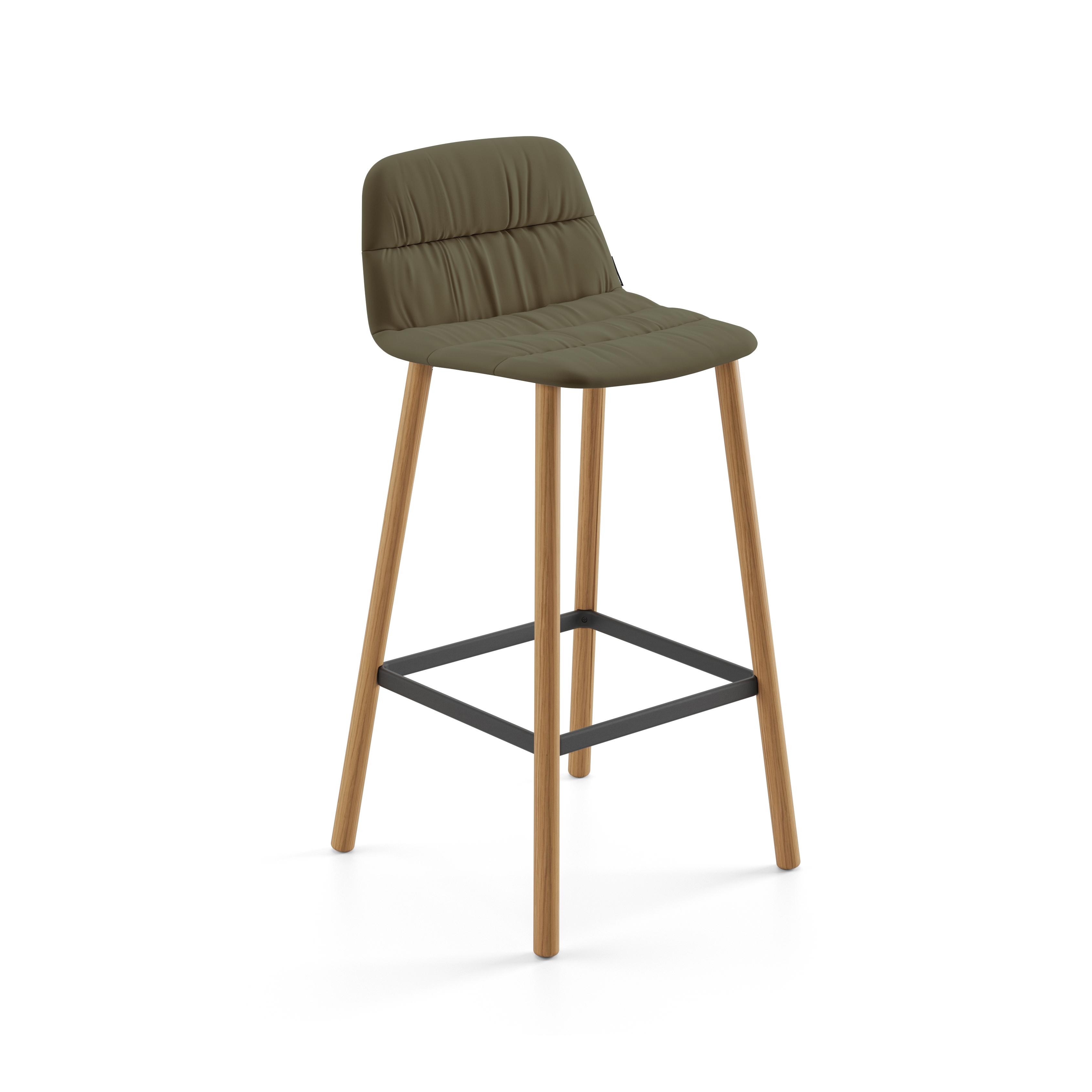 Display product Maarten stool - four wooden legs base counter height & soft upholstery from manufacturer viccarbe