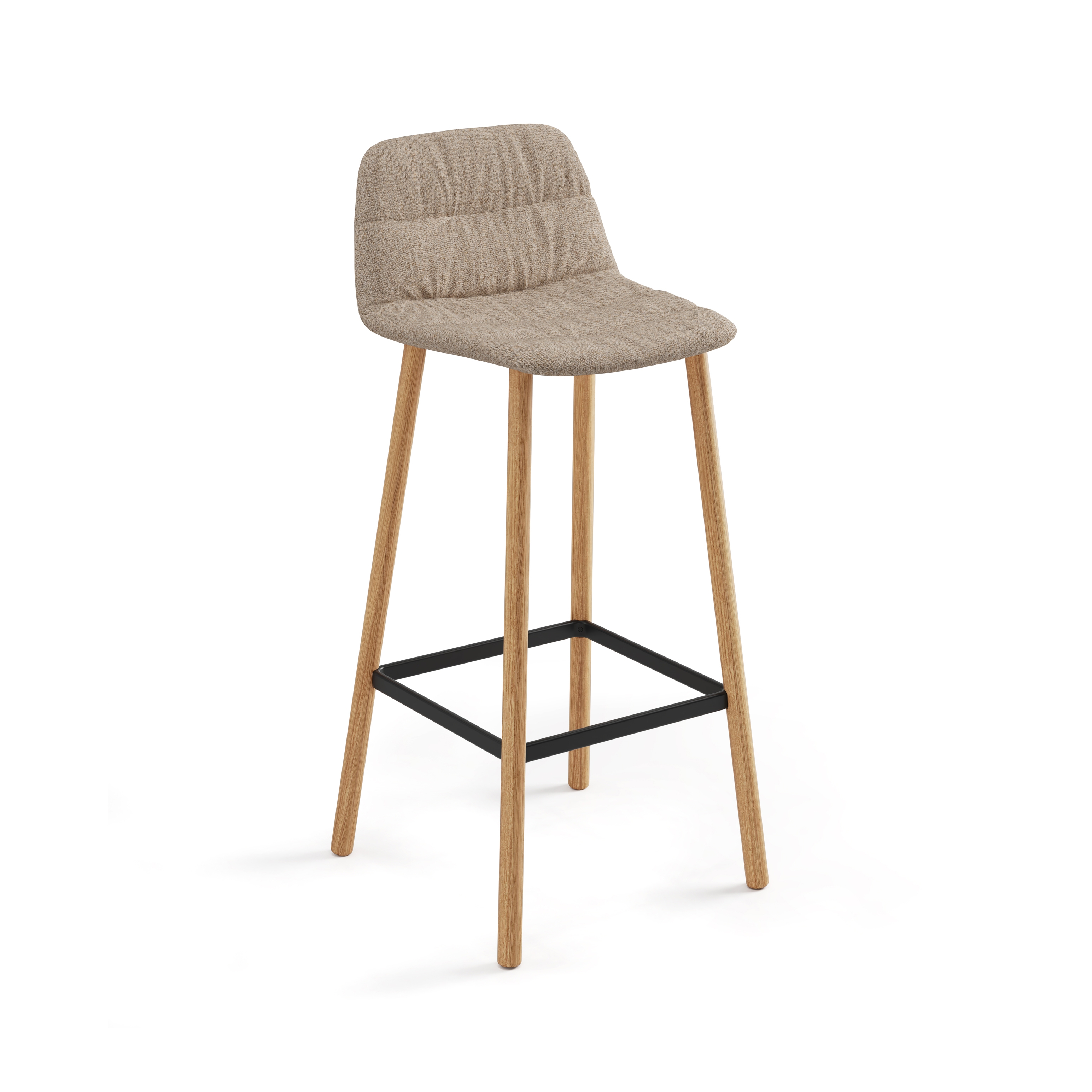 Display product Maarten stool - four wooden legs base bar height & soft upholstery from manufacturer viccarbe