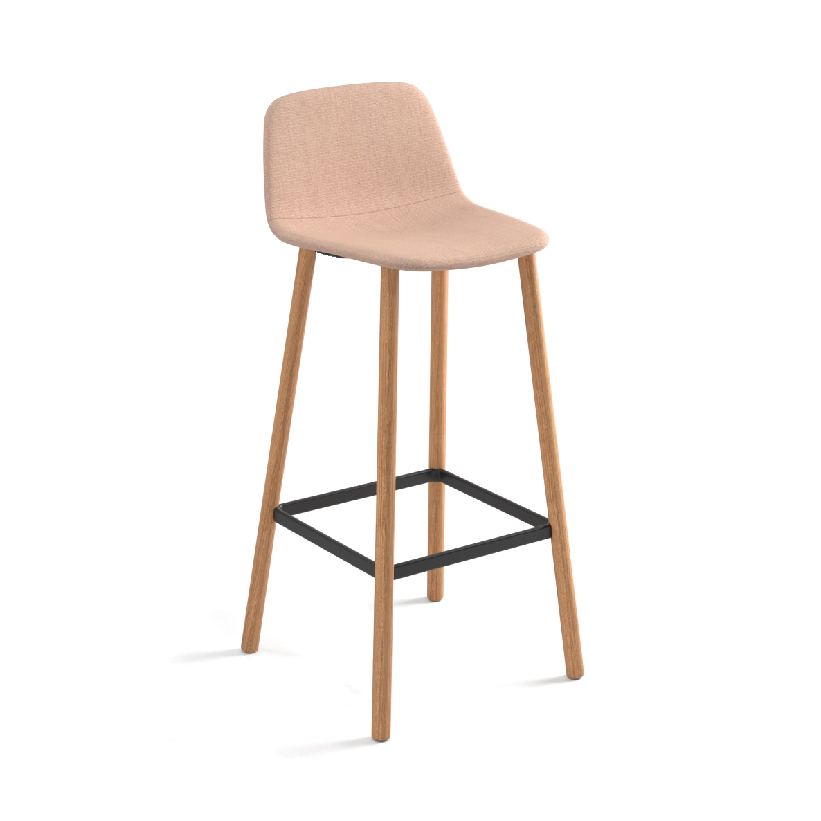Maarten stool - four wooden legs base bar height & smooth upholstery