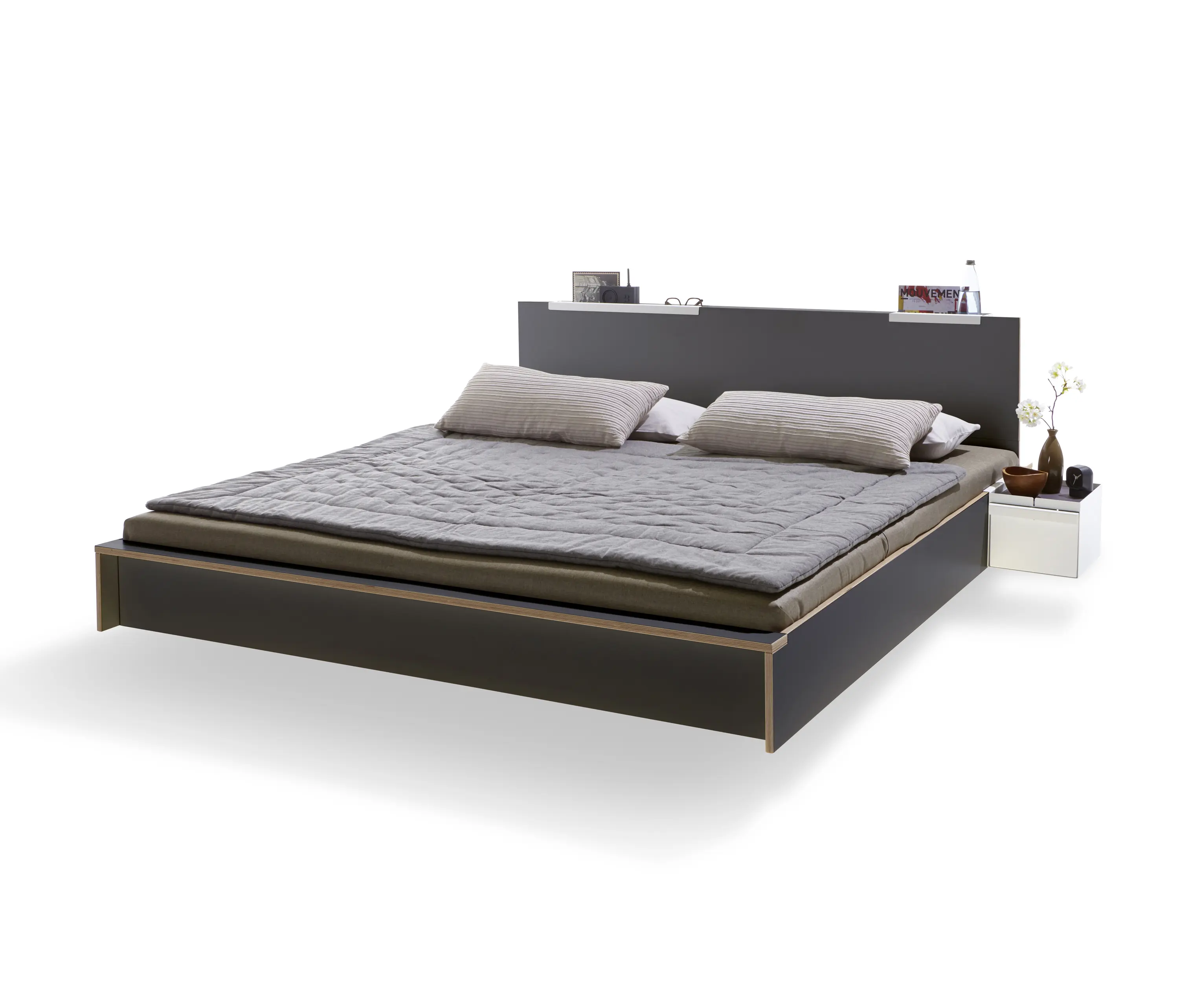 Müller small living - Flai Bed CPL anthracite with headboard