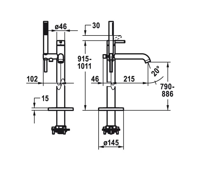 KWC Home - KWC BEVO Miscelatore a leva per vasca "Freestanding"