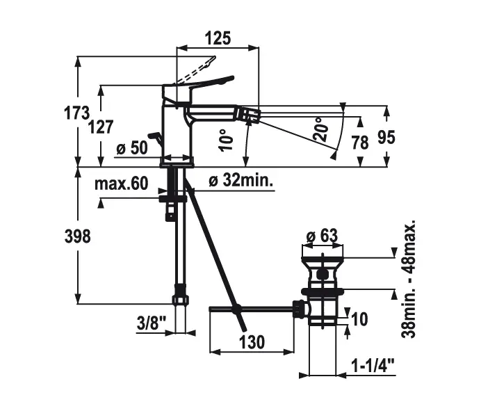 KWC Home - KWC ACTIVO Lever mixer Bidet with pop-up valve