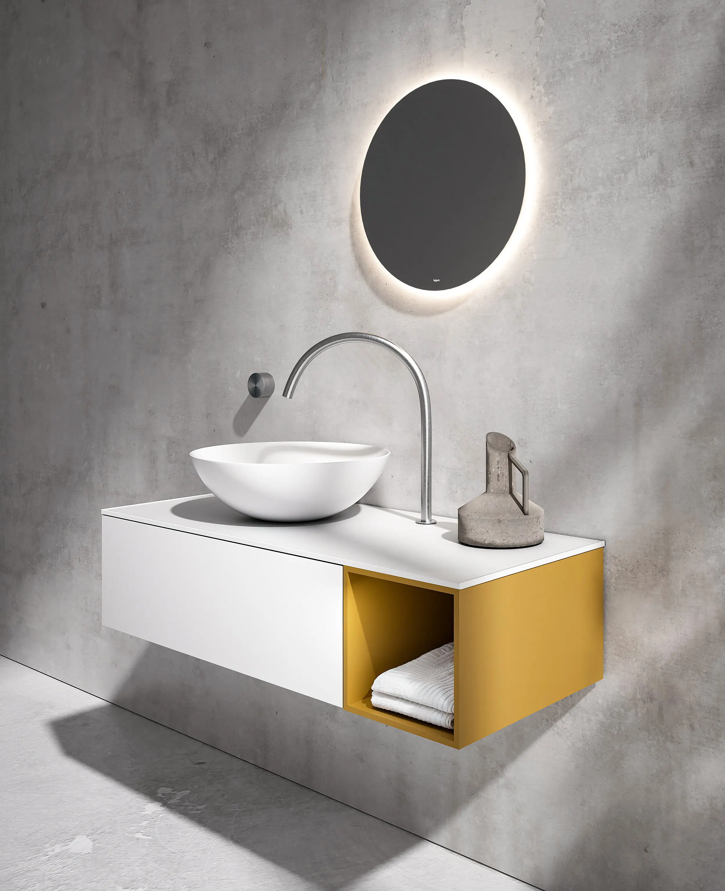 Falper - Quattro.Zero | Cabinet with 1 Drawer and Open Compartment, Countertop Sink in Cristalplant® Bio Active, Length 80-100cm