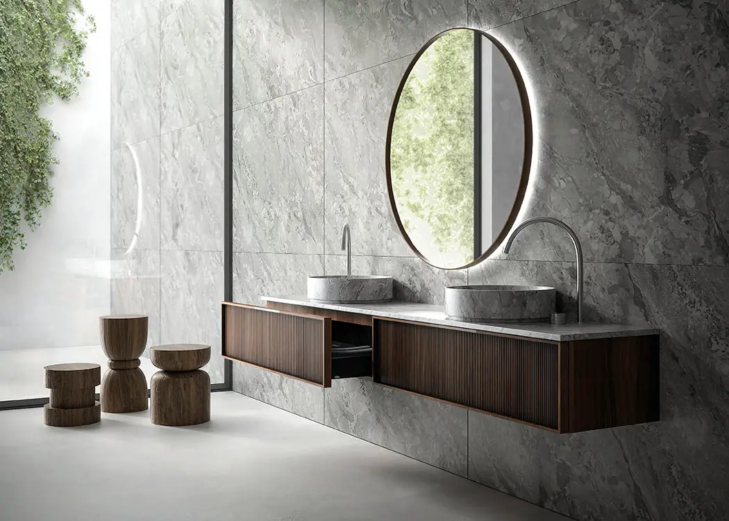 Falper - ViaVeneto Frame | Cabinet with Drawer, Marble Top and Sink, Length 120 cm