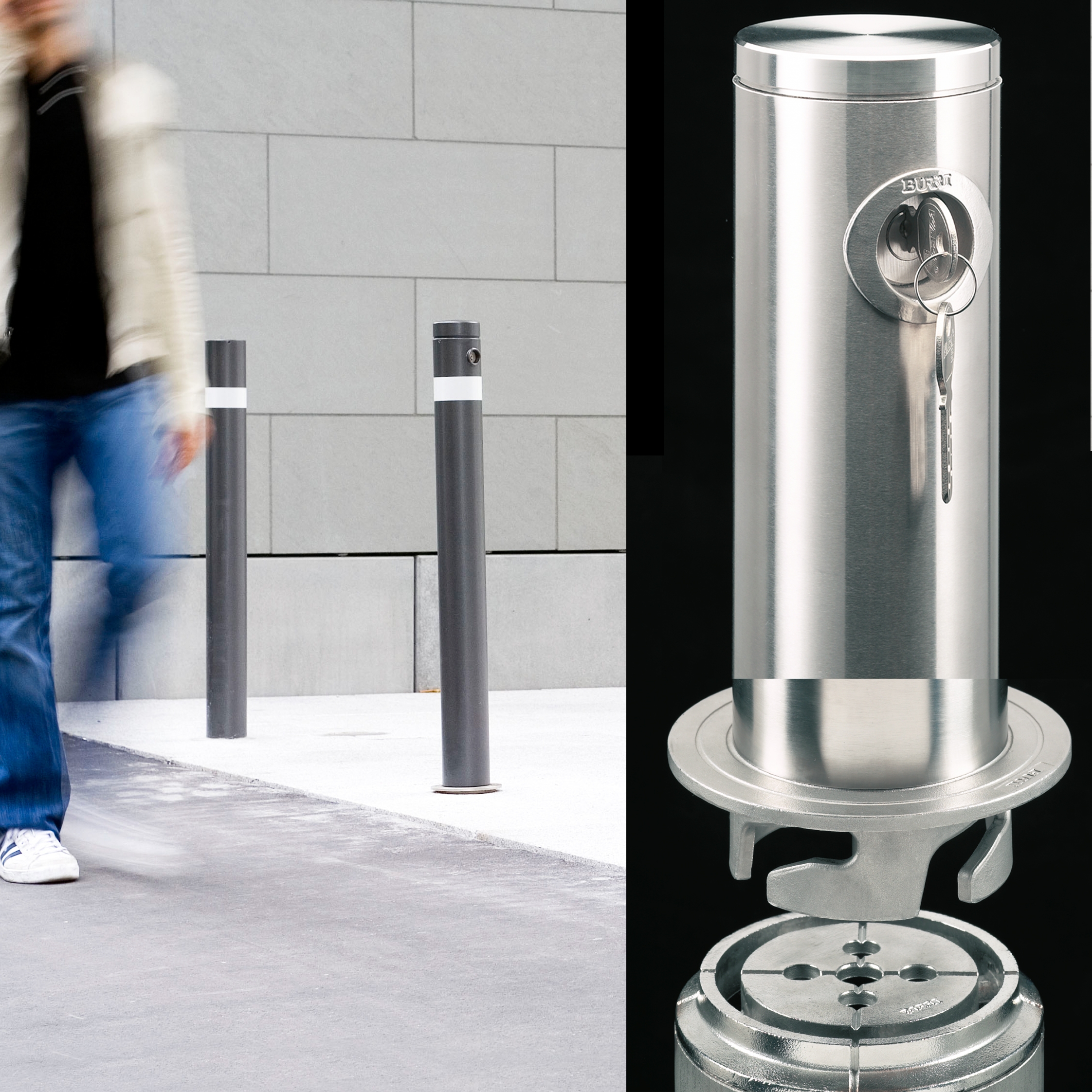 Display product Public Bollard removable barrier post – stainless steel from manufacturer BURRI