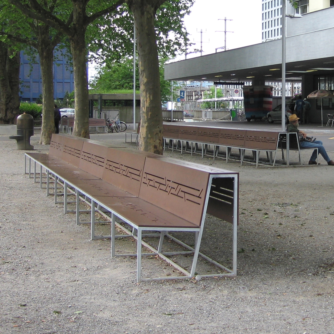 Display product Landscape bench with backrest HPL from manufacturer BURRI