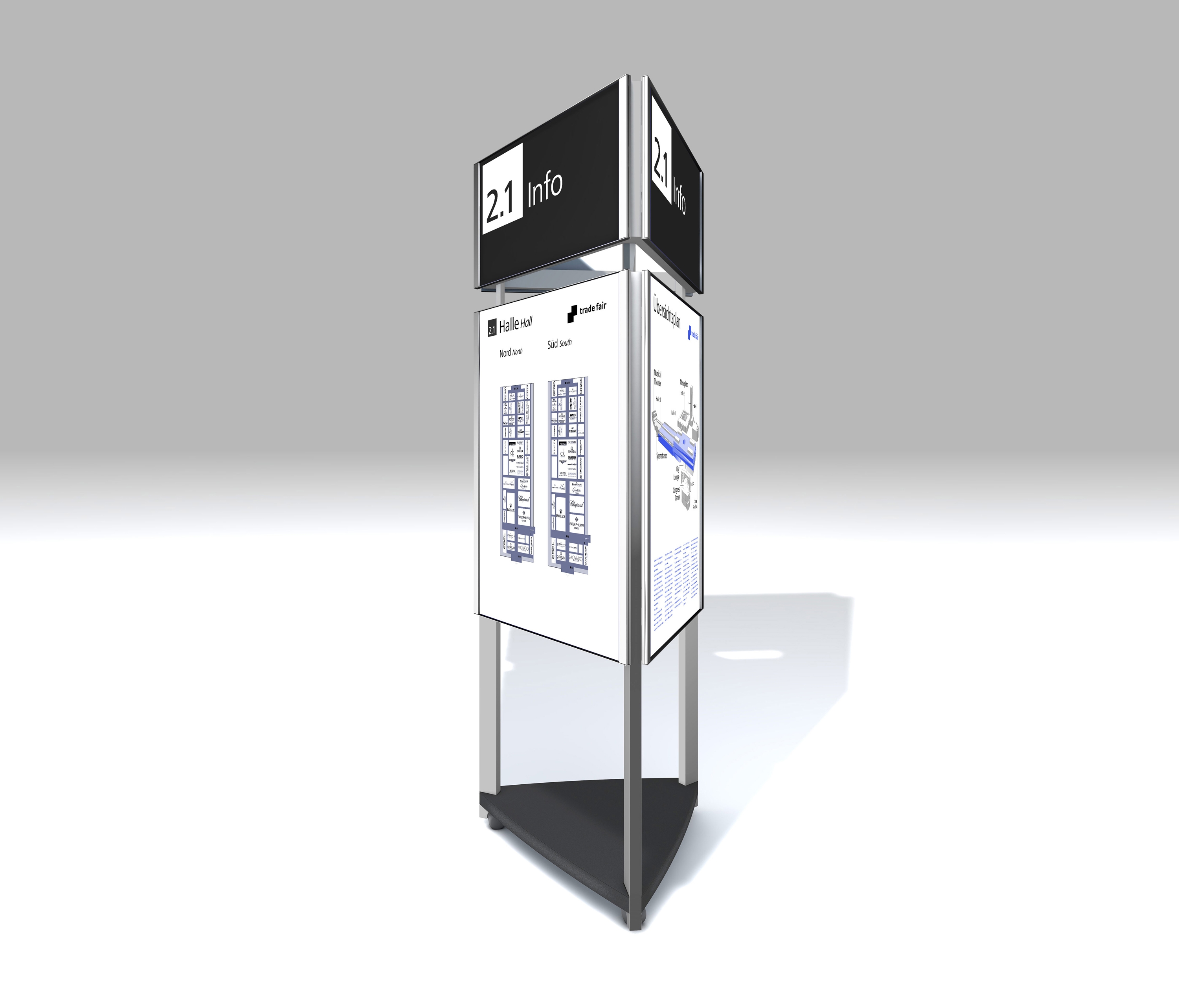 Display product Signage System Messe Basel by BURRI - Mobile indoor F4 triangular stele from manufacturer BURRI
