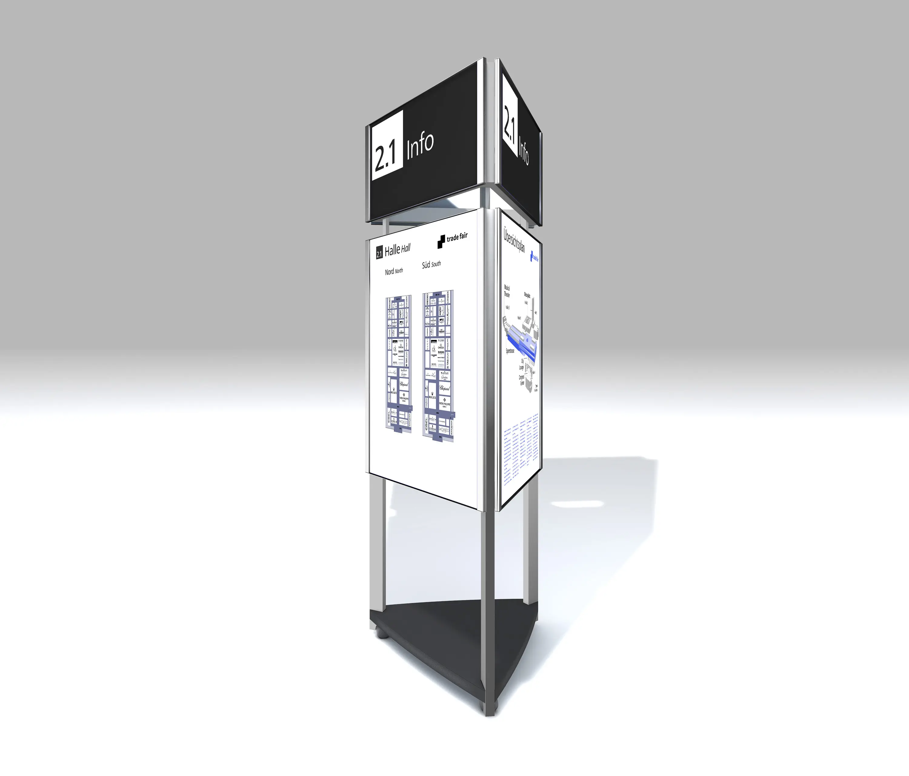 BURRI - Signaletik-System Messe Basel – Mobile Indoor Dreiecksäule F4