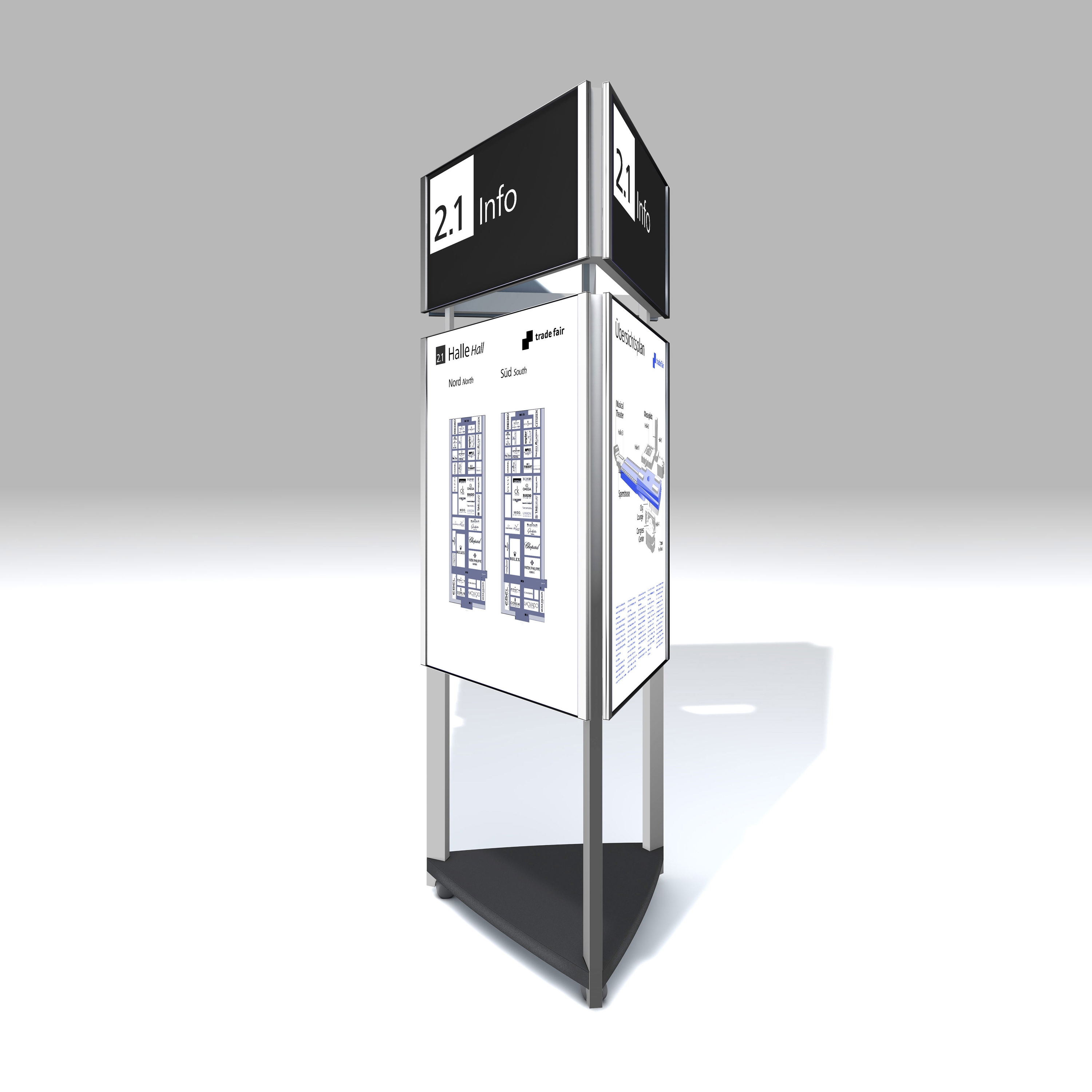 Mostra il prodotto Signage System Messe Basel by BURRI - Mobile indoor F4 triangular stele del produttore BURRI