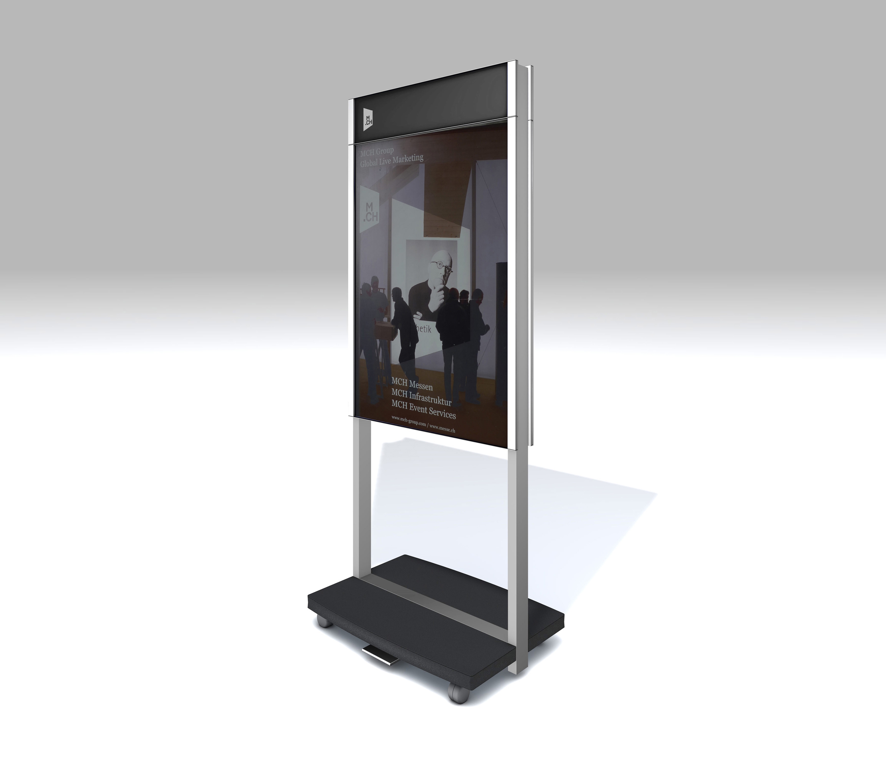 Display product Signage System Messe Basel by BURRI – Mobile indoor F4 twin-sided stele from manufacturer BURRI