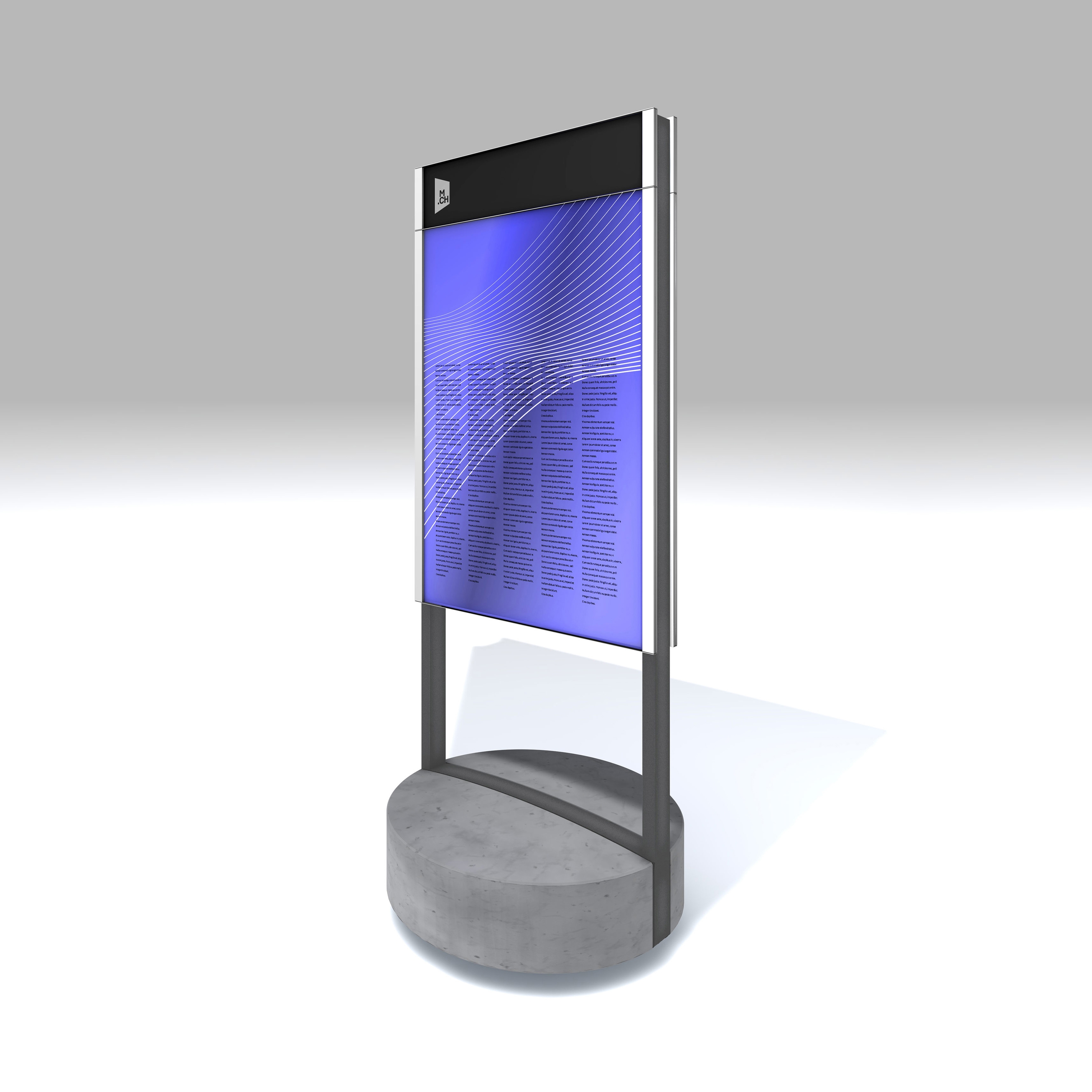 Produkt Signaletik-System Messe Basel – Outdoor-Stele F4 mit Betonsockel des Herstellers BURRI anzeigen