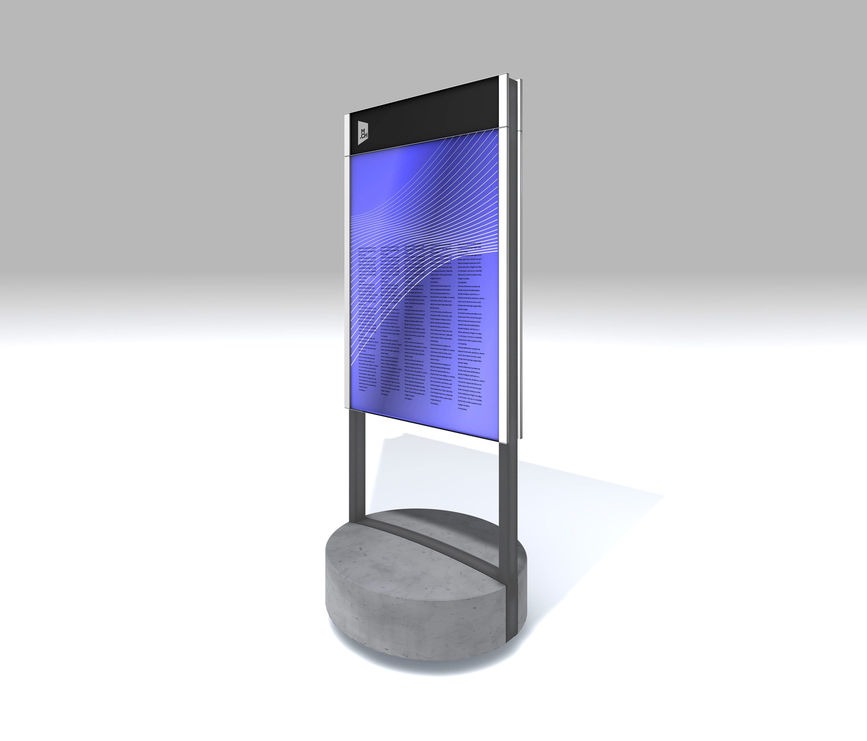 Display product Signage System Messe Basel by BURRI – Outdoor F4 stele with concrete base from manufacturer BURRI