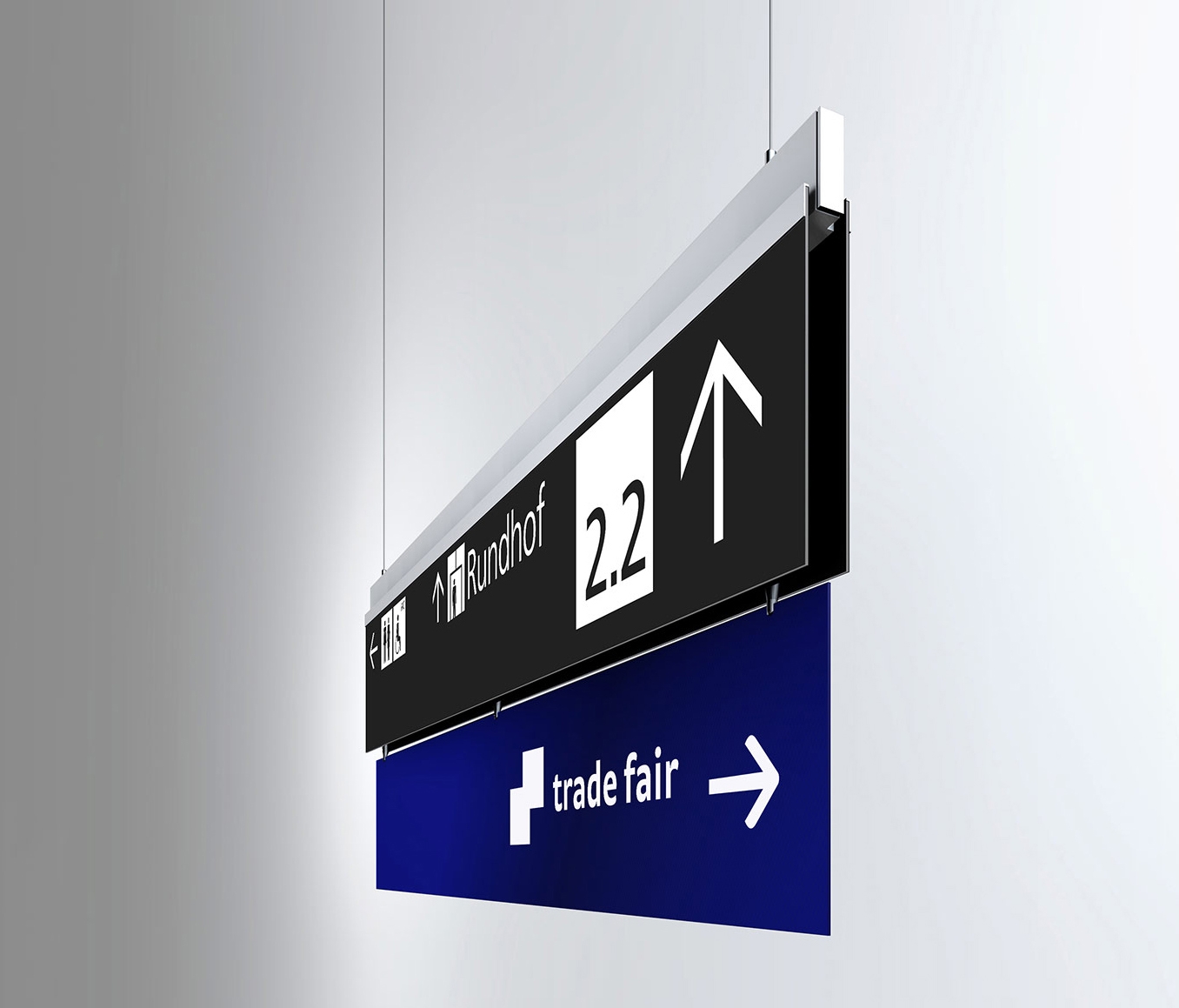 Display product Signage System Messe Basel by BURRI – Ceilign sign from manufacturer BURRI