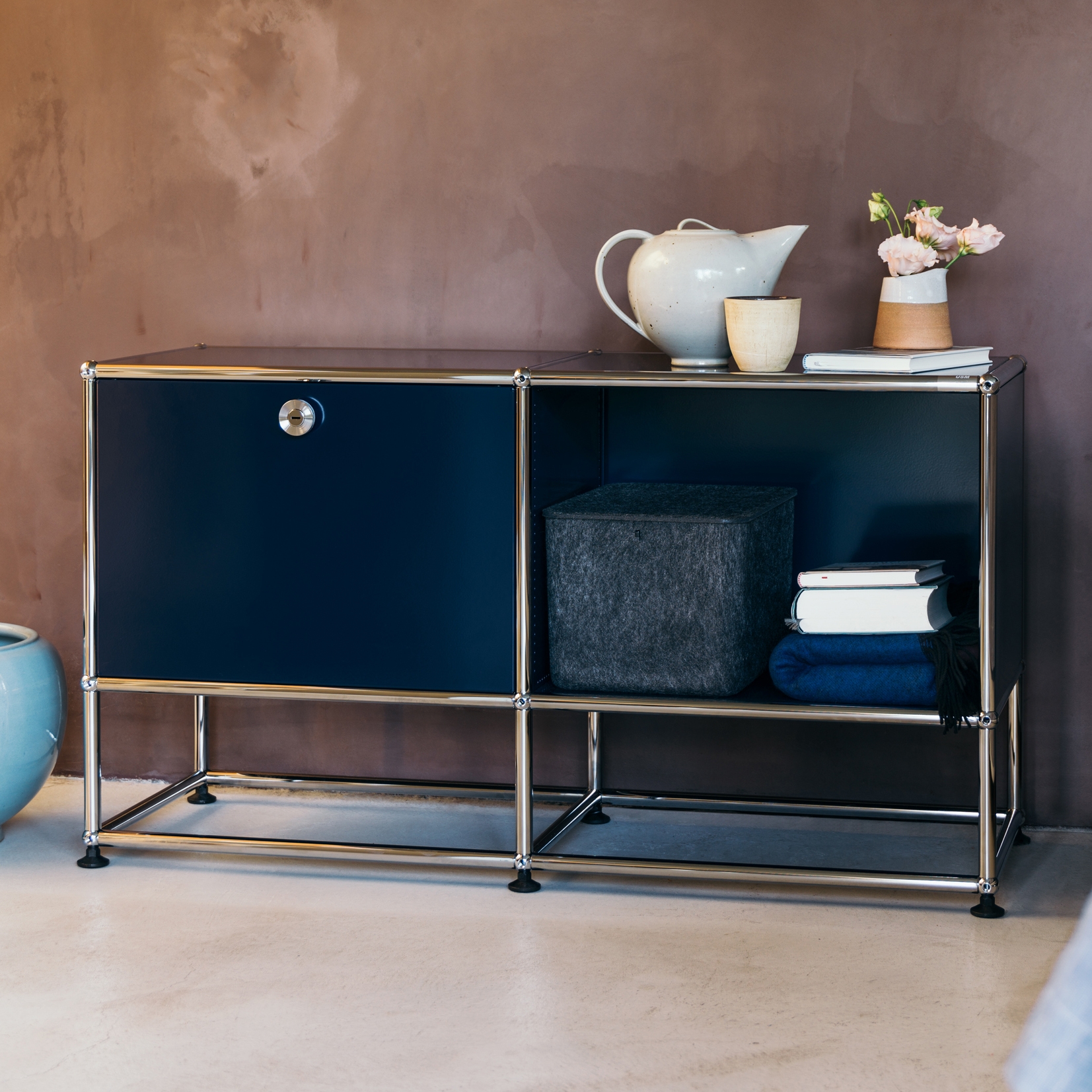 Display product USM Haller Nightstand | Steel Blue from manufacturer USM