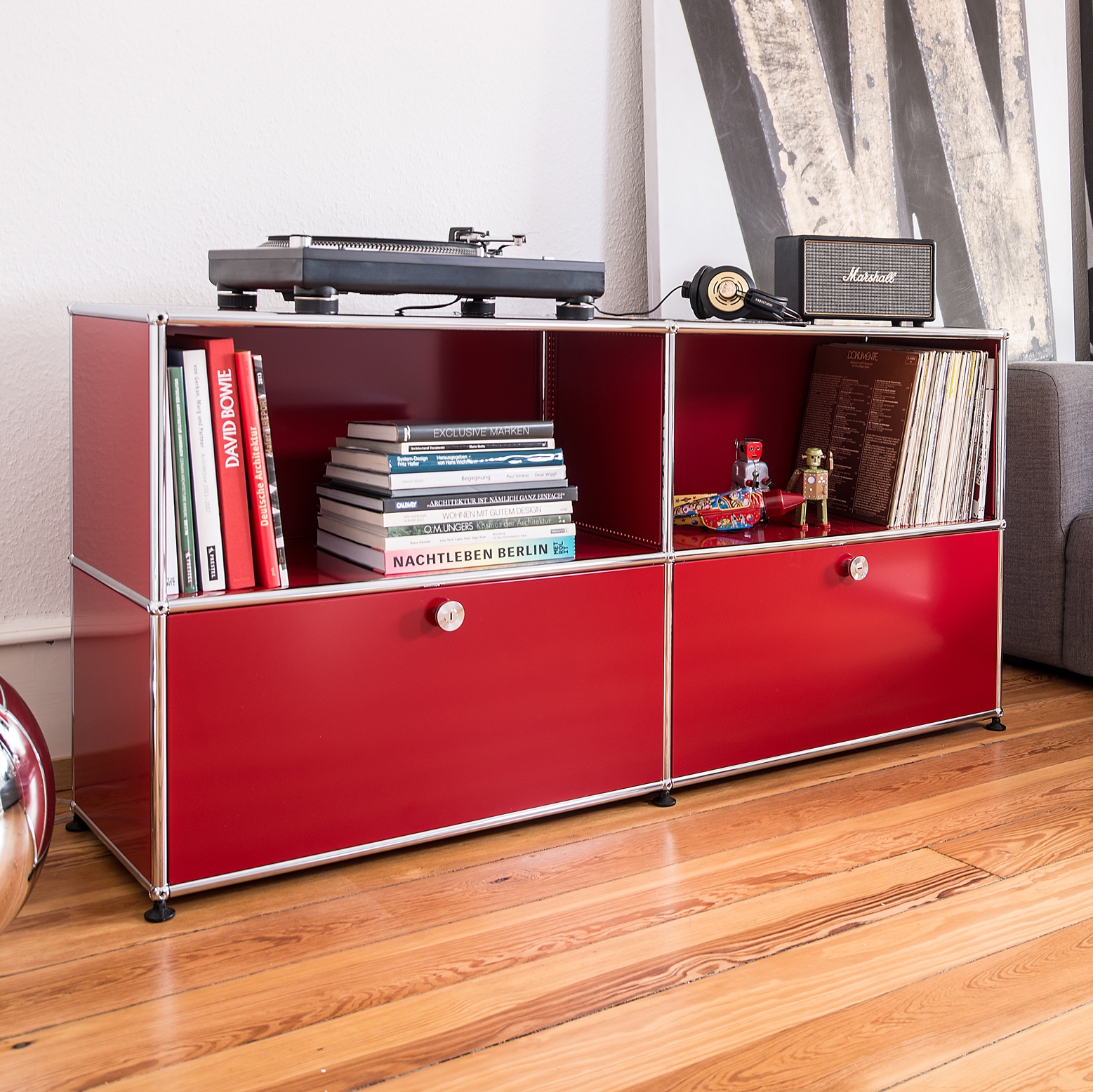 Display product USM Haller Credenza | USM Ruby Red from manufacturer USM