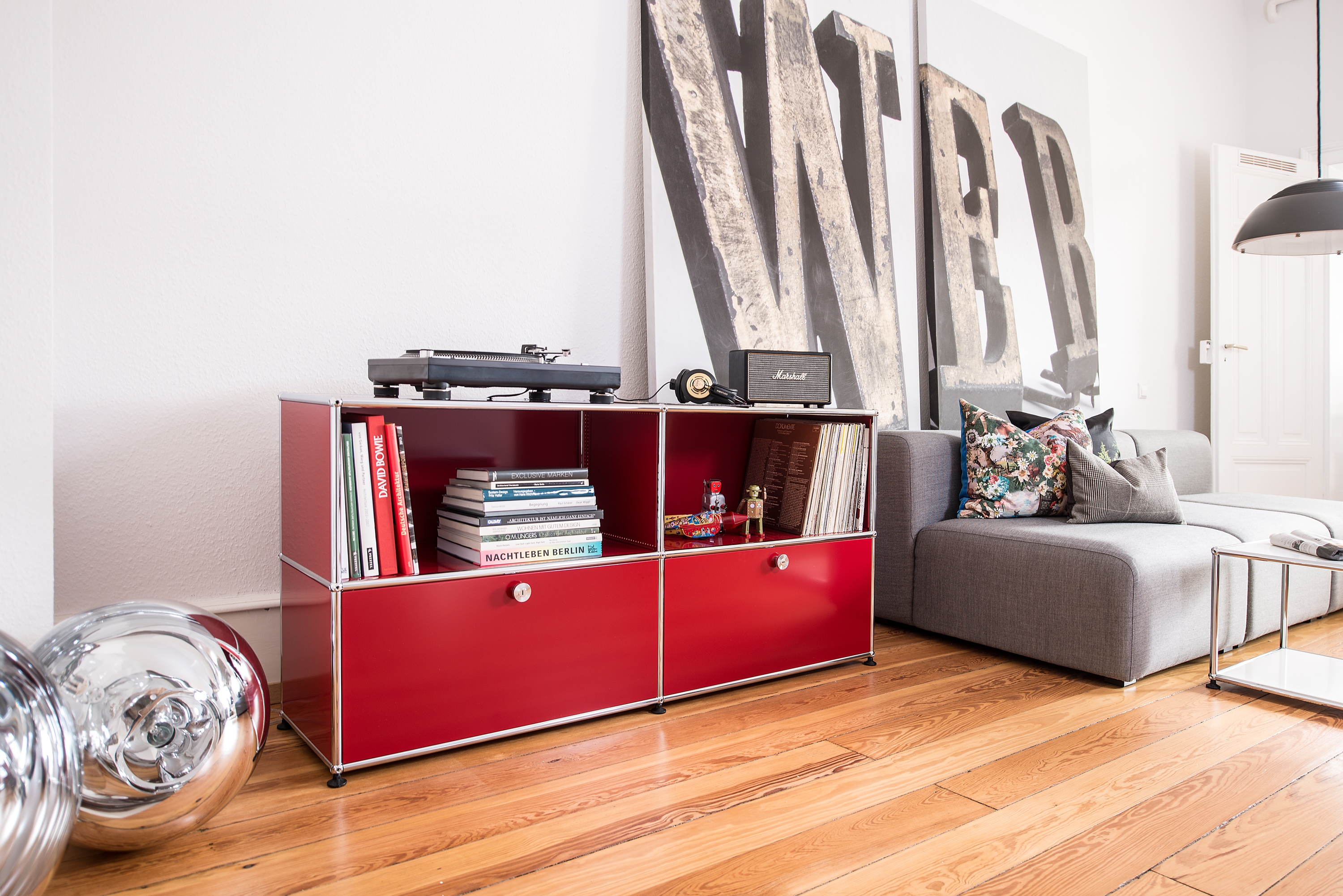 Display product USM Haller Credenza | USM Ruby Red from manufacturer USM