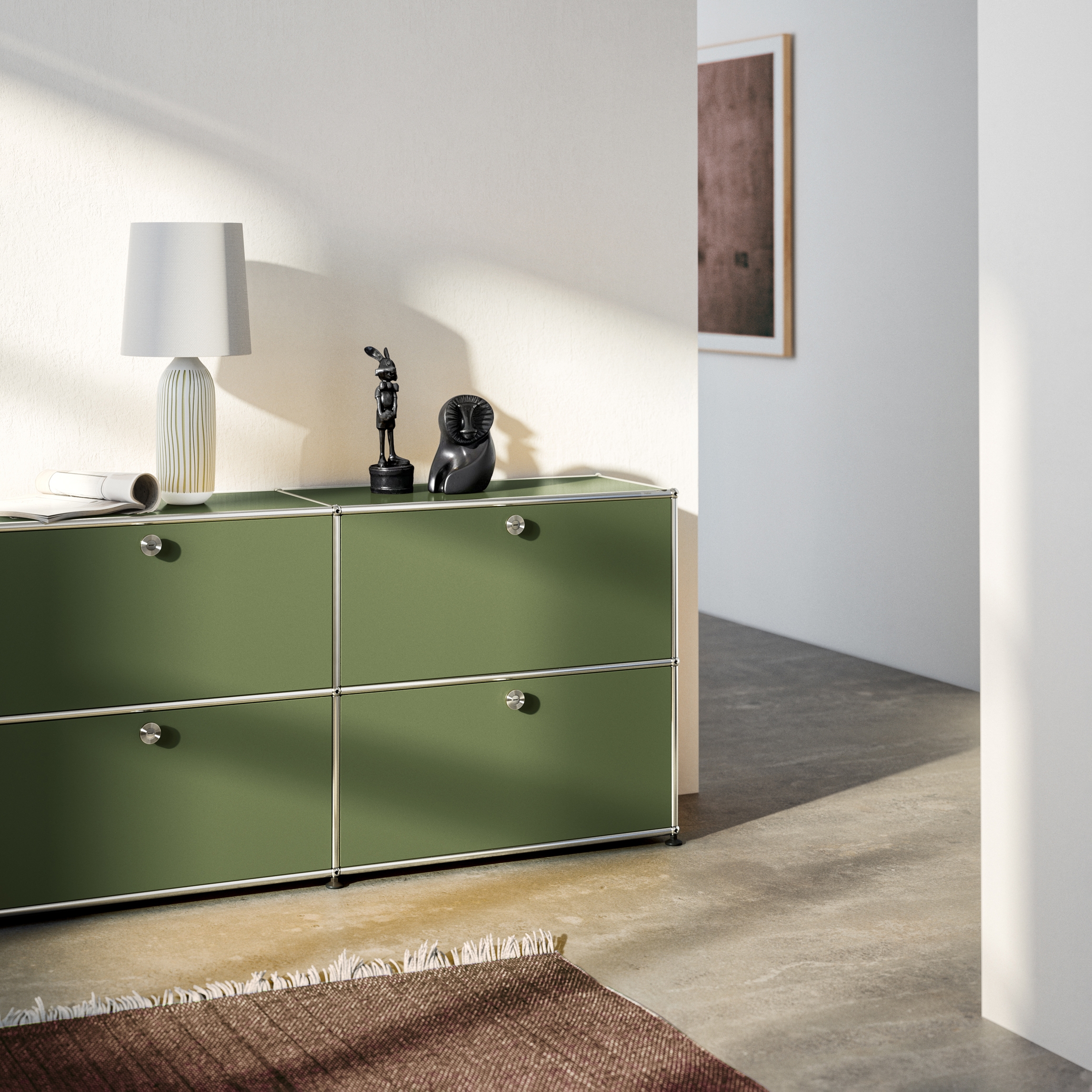 Display product USM Haller Credenza | Olive Green from manufacturer USM