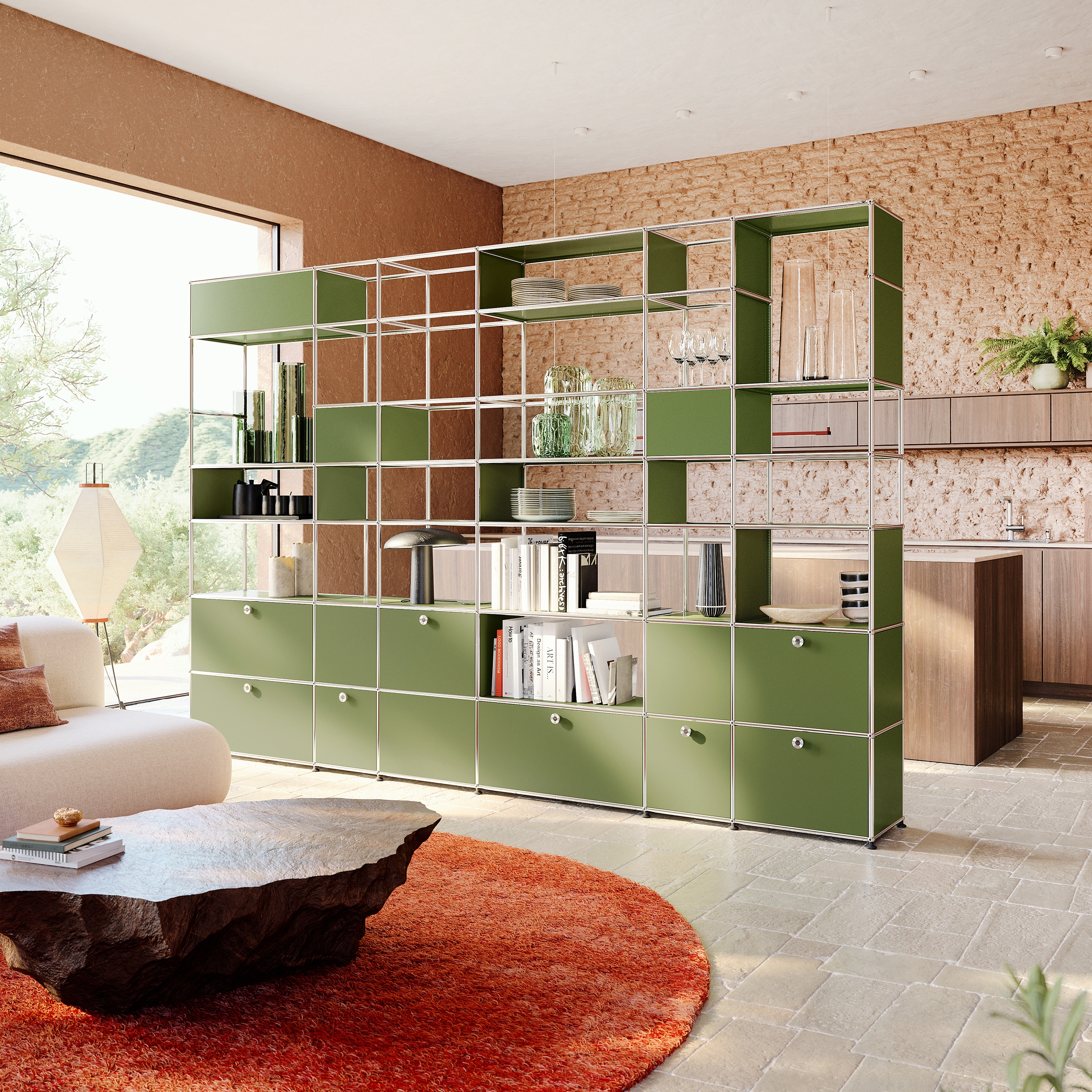 USM Haller Shelving | Olive Green