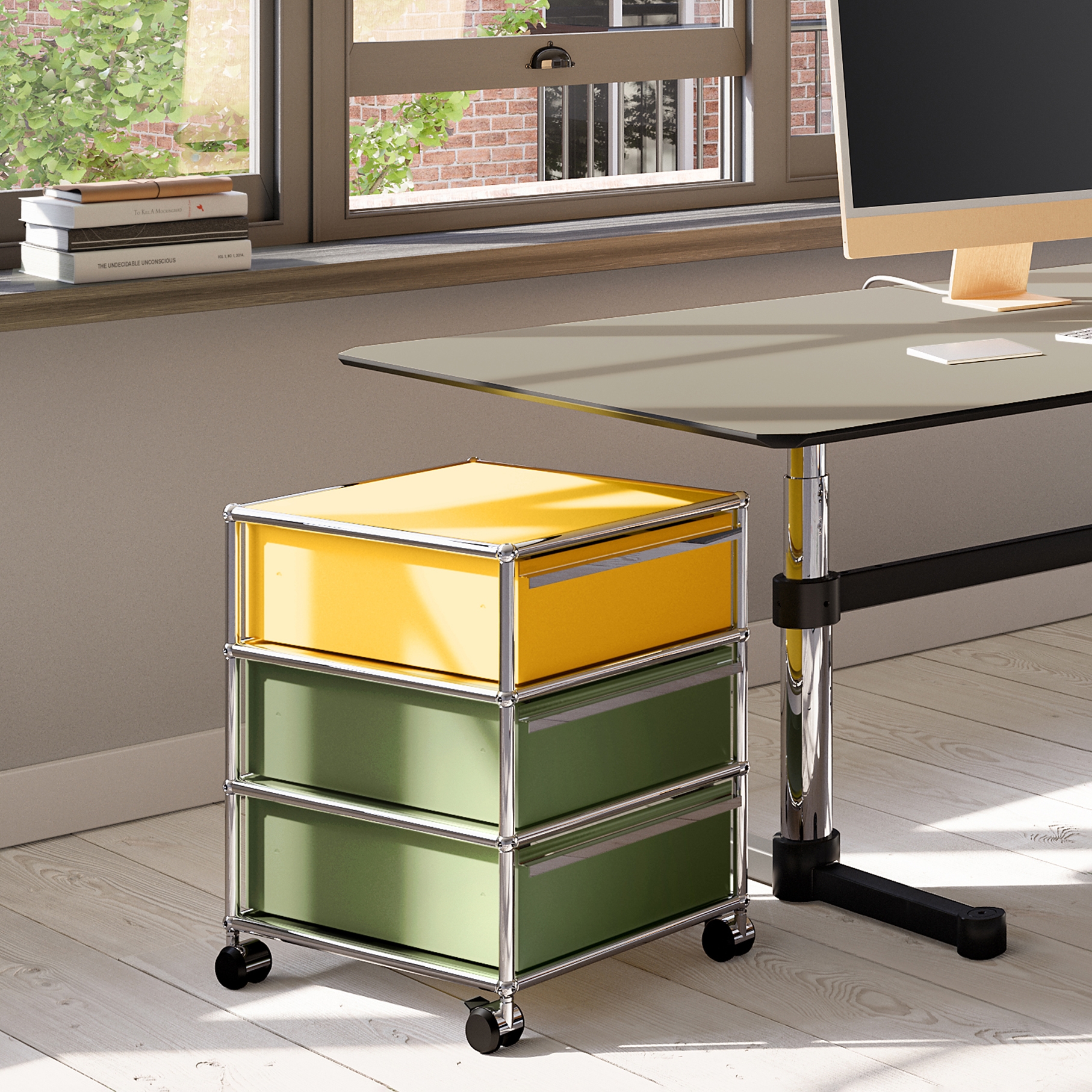 Display product USM Haller Pedestal | Olive Green & Golden Yellow from manufacturer USM