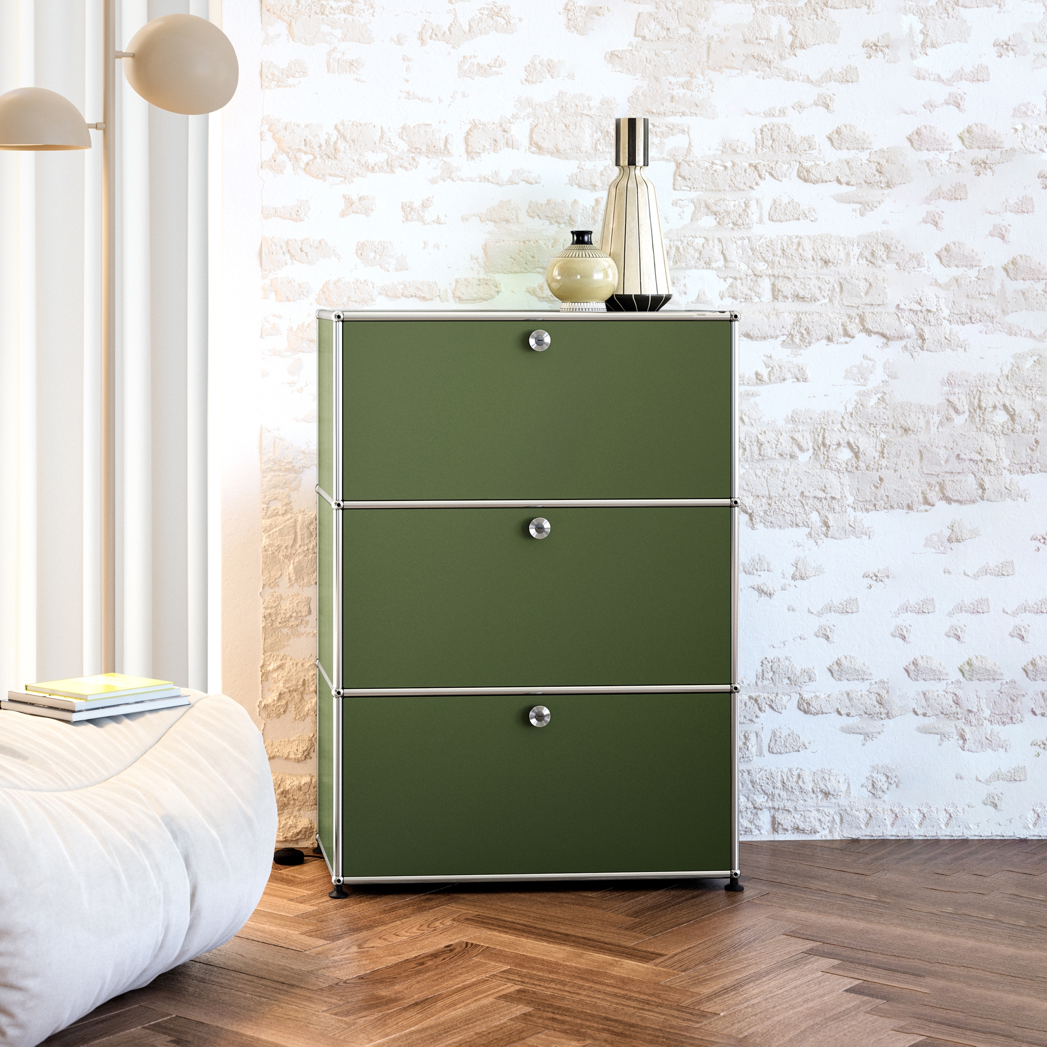 Display product USM Haller Credenza | Olive Green from manufacturer USM