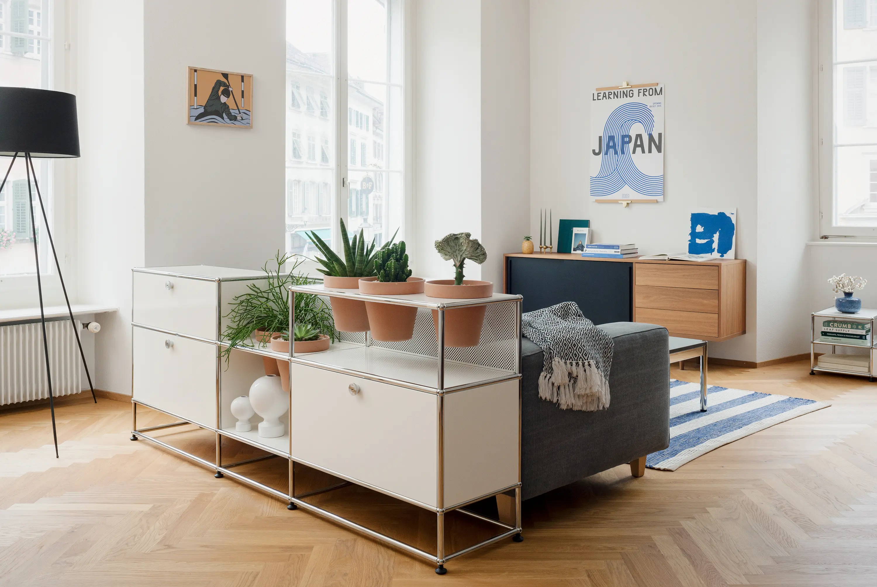 USM HALLER SIDEBOARD WITH WORLD OF PLANTS | PURE WHITE