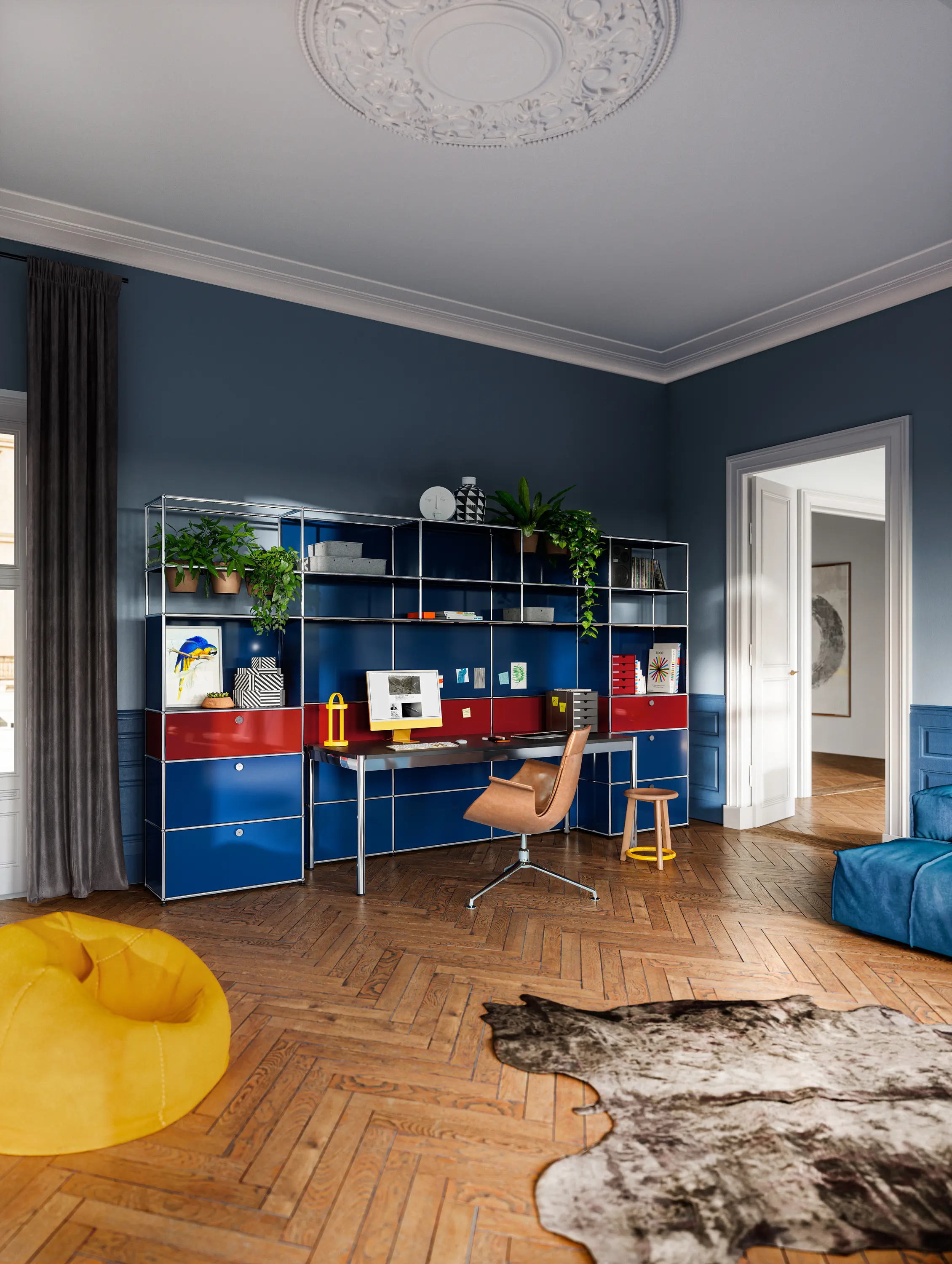 USM - USM Haller Shelving | Gentian Blue, USM Ruby Red