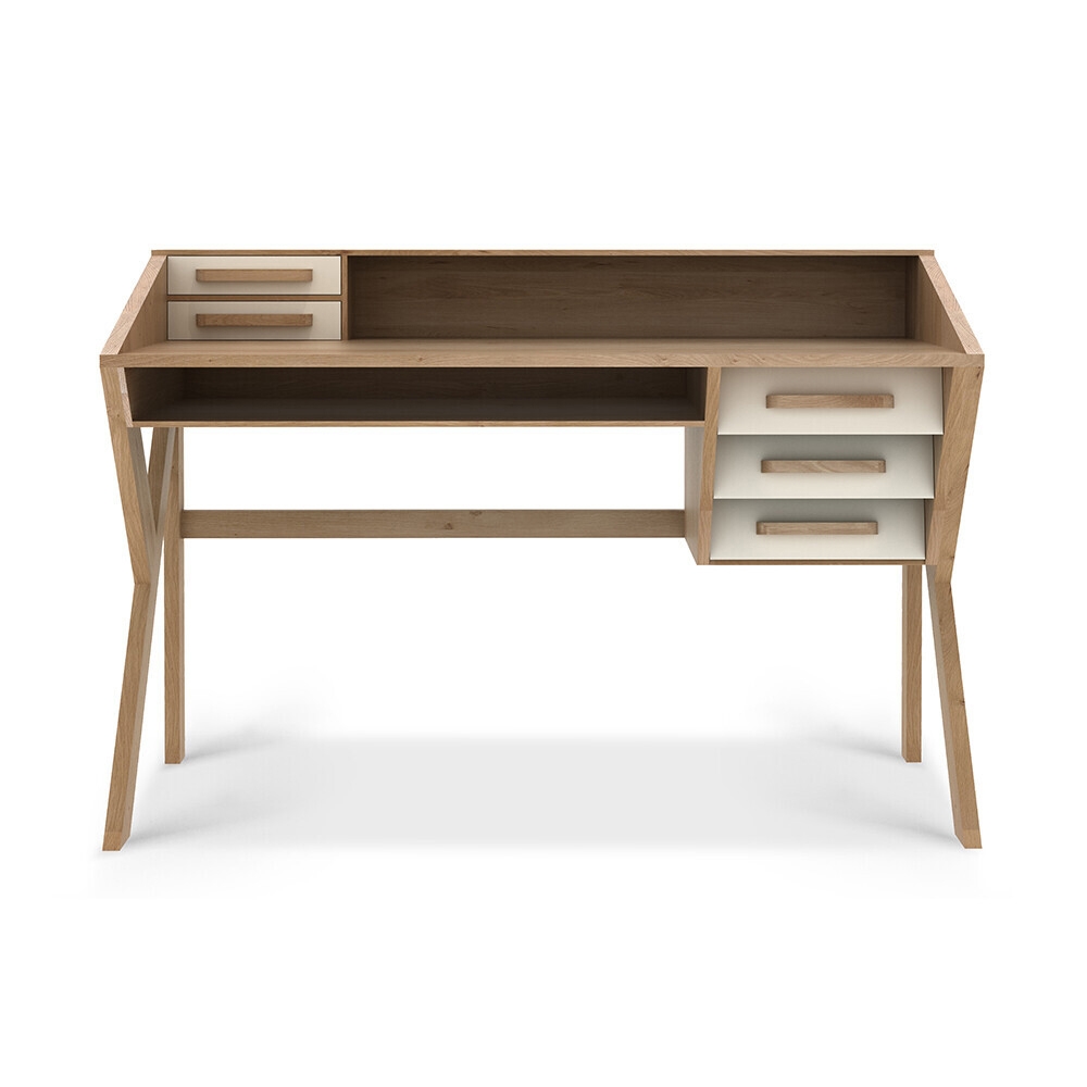 Origami | Oak desk - 5 drawers - cream