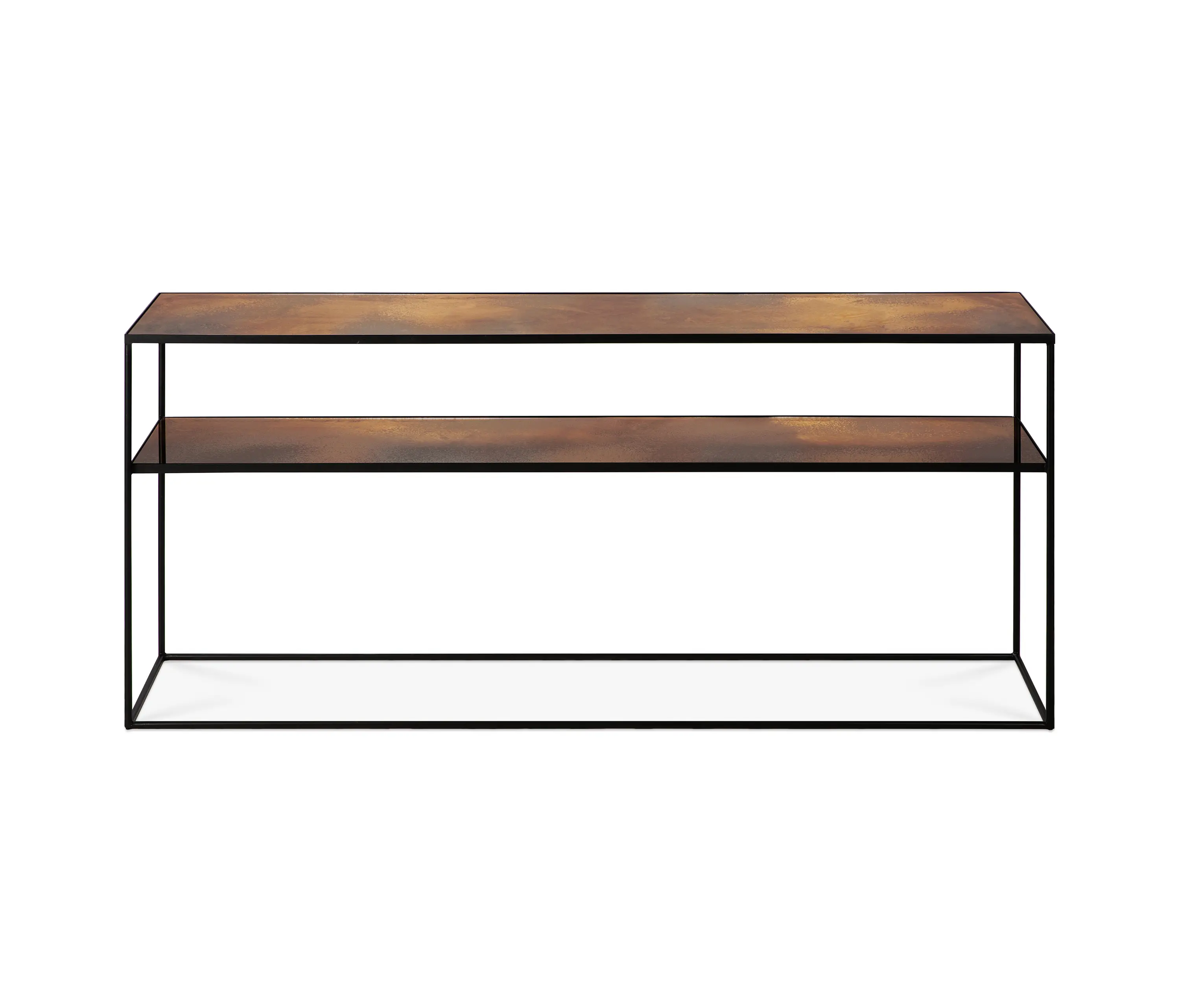 Ethnicraft - Aged consoles | Bronze Copper sofa console - 2 shelves