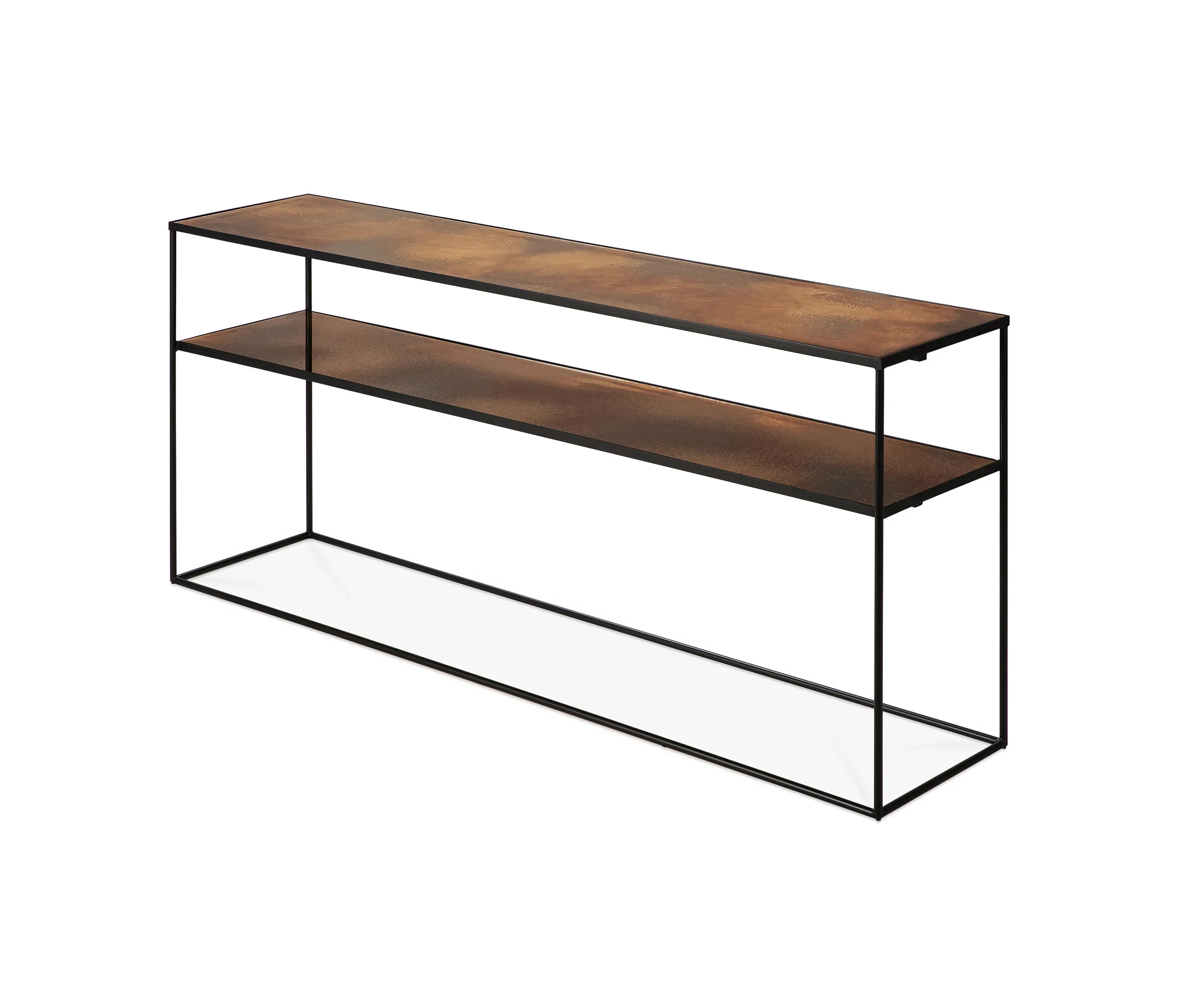 Ethnicraft - Aged consoles | Bronze Copper sofa console - 2 shelves