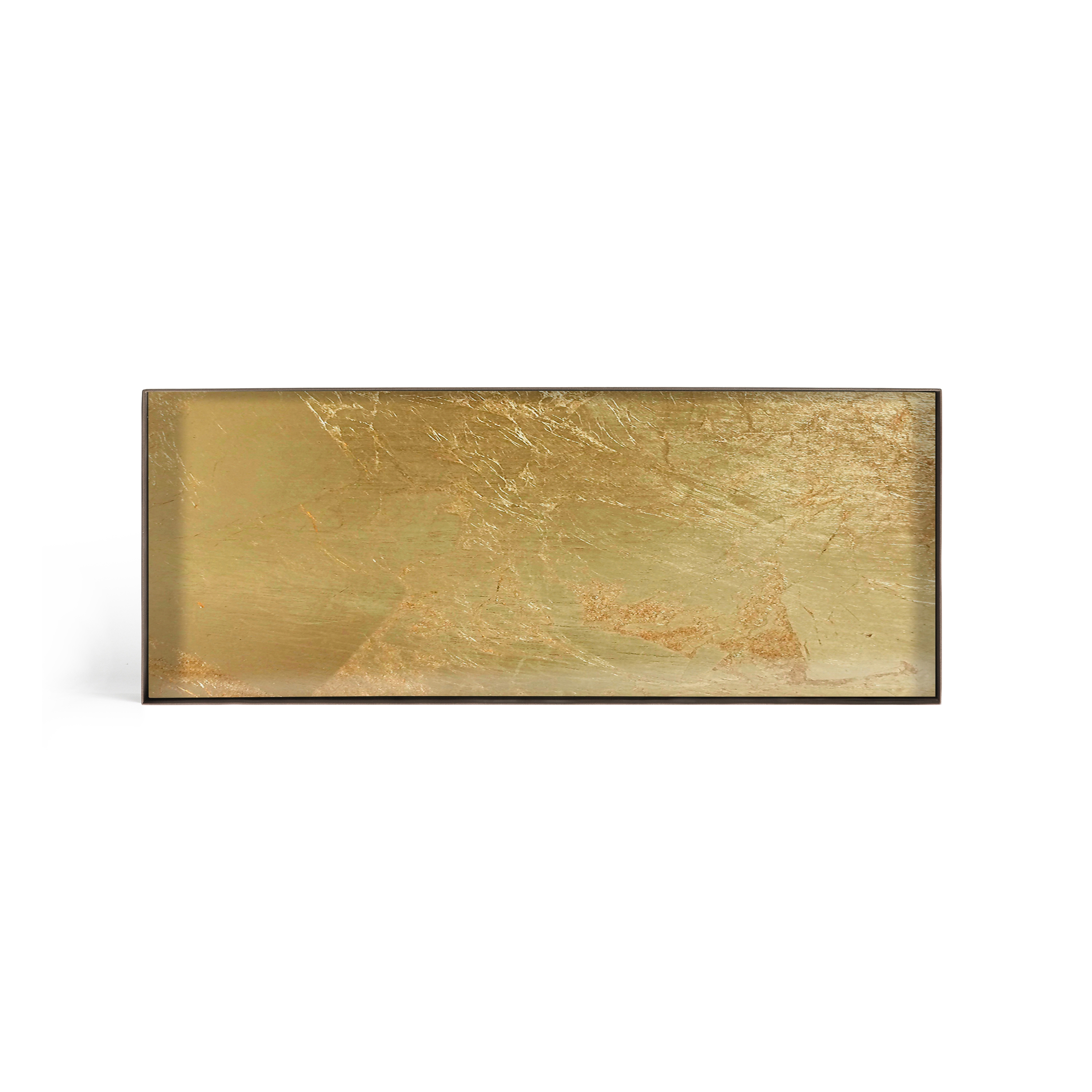 Produkt Gilded Layers tray collection | Gold Leaf glass valet tray - metal rim - rectangular - L des Herstellers Ethnicraft anzeigen