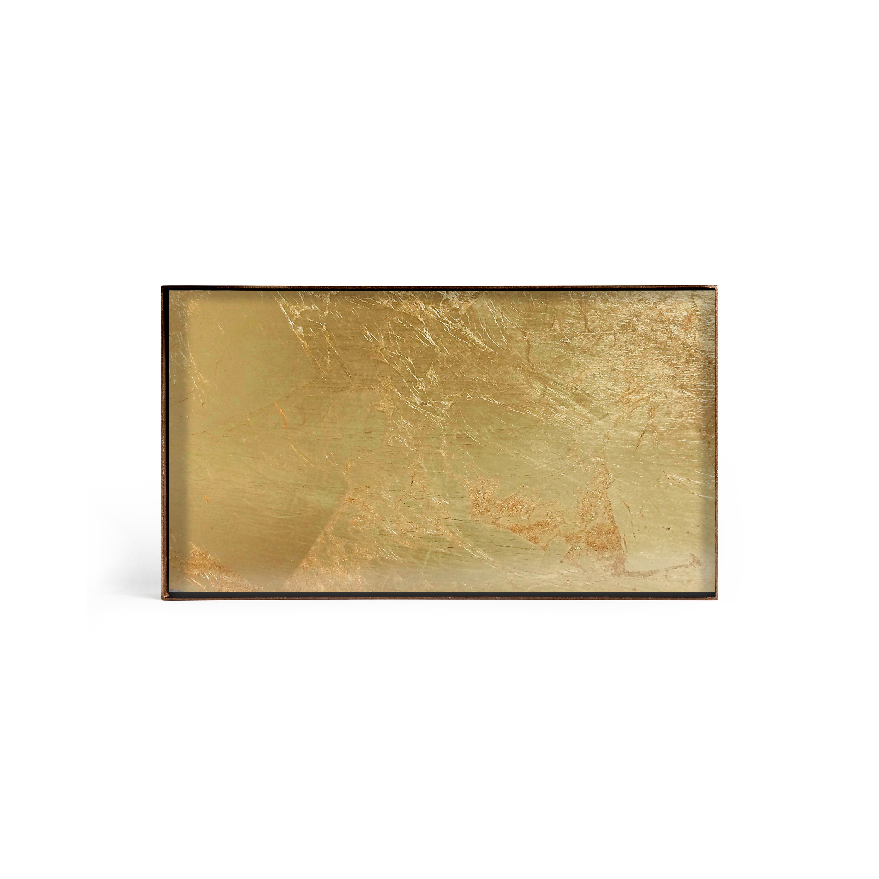 Produkt Gilded Layers tray collection | Gold Leaf glass valet tray - metal rim - rectangular - M des Herstellers Ethnicraft anzeigen