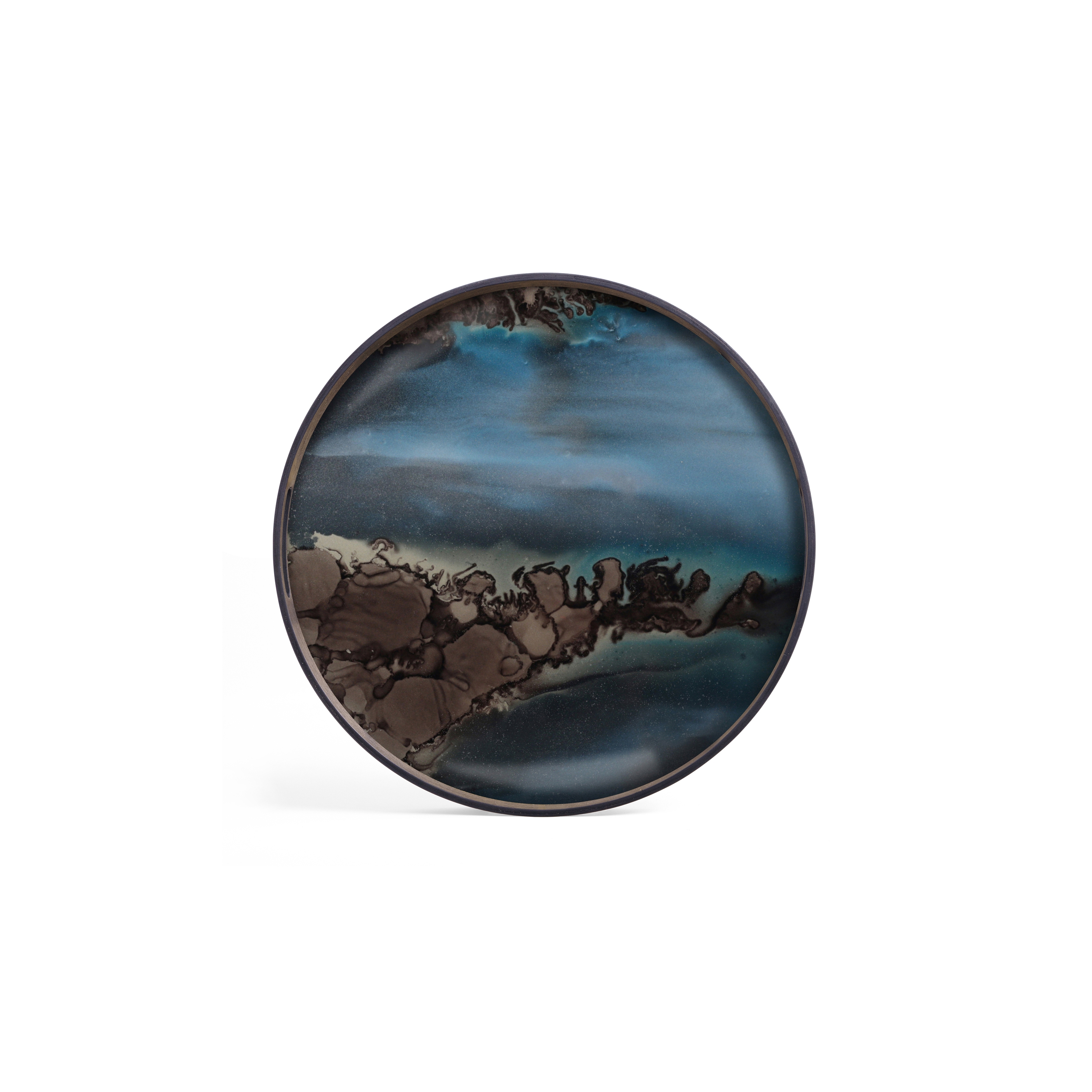 Linear Flow tray collection | Slate Organic glass tray - round - S