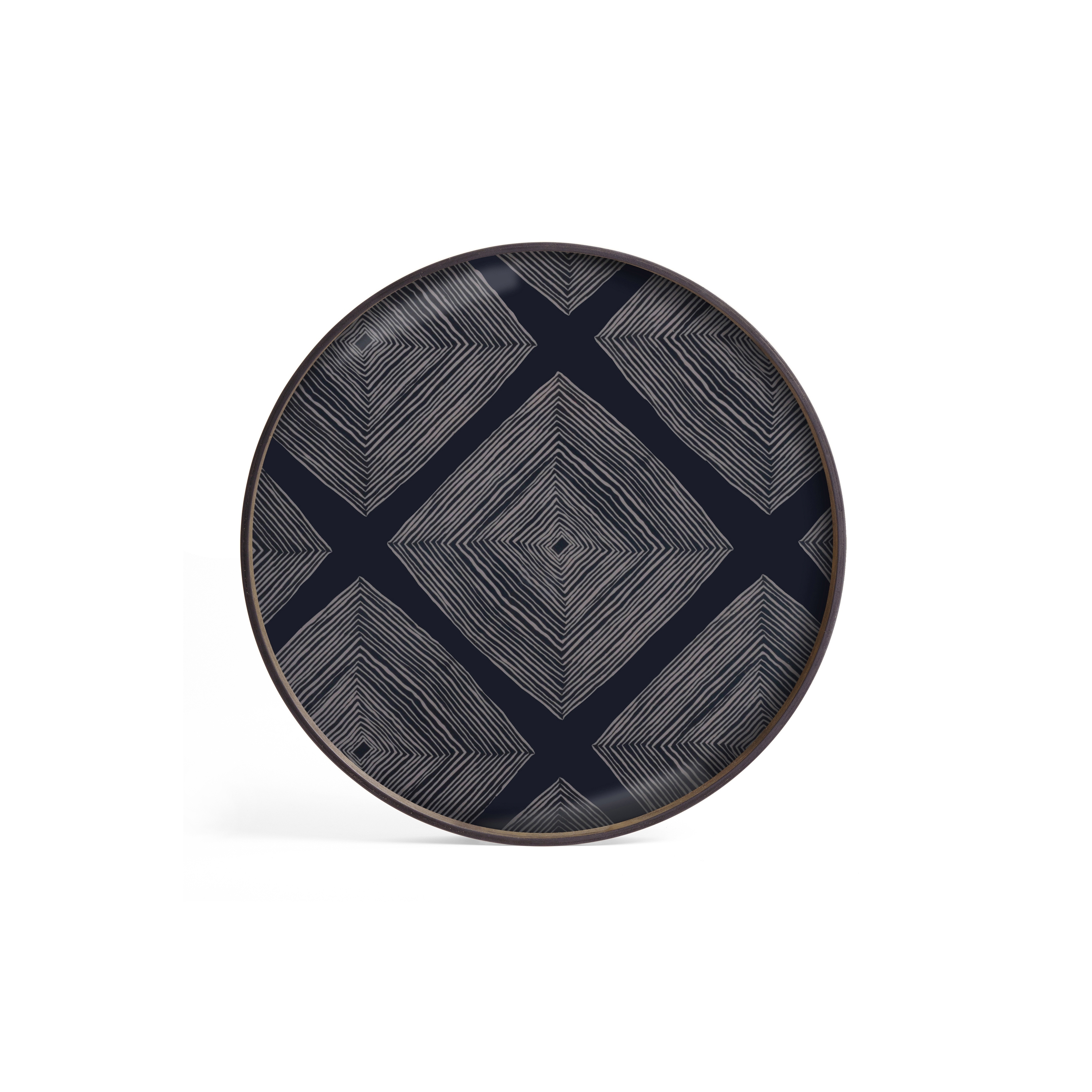 Linear Flow tray collection | Ink Linear Squares glass tray - round - L