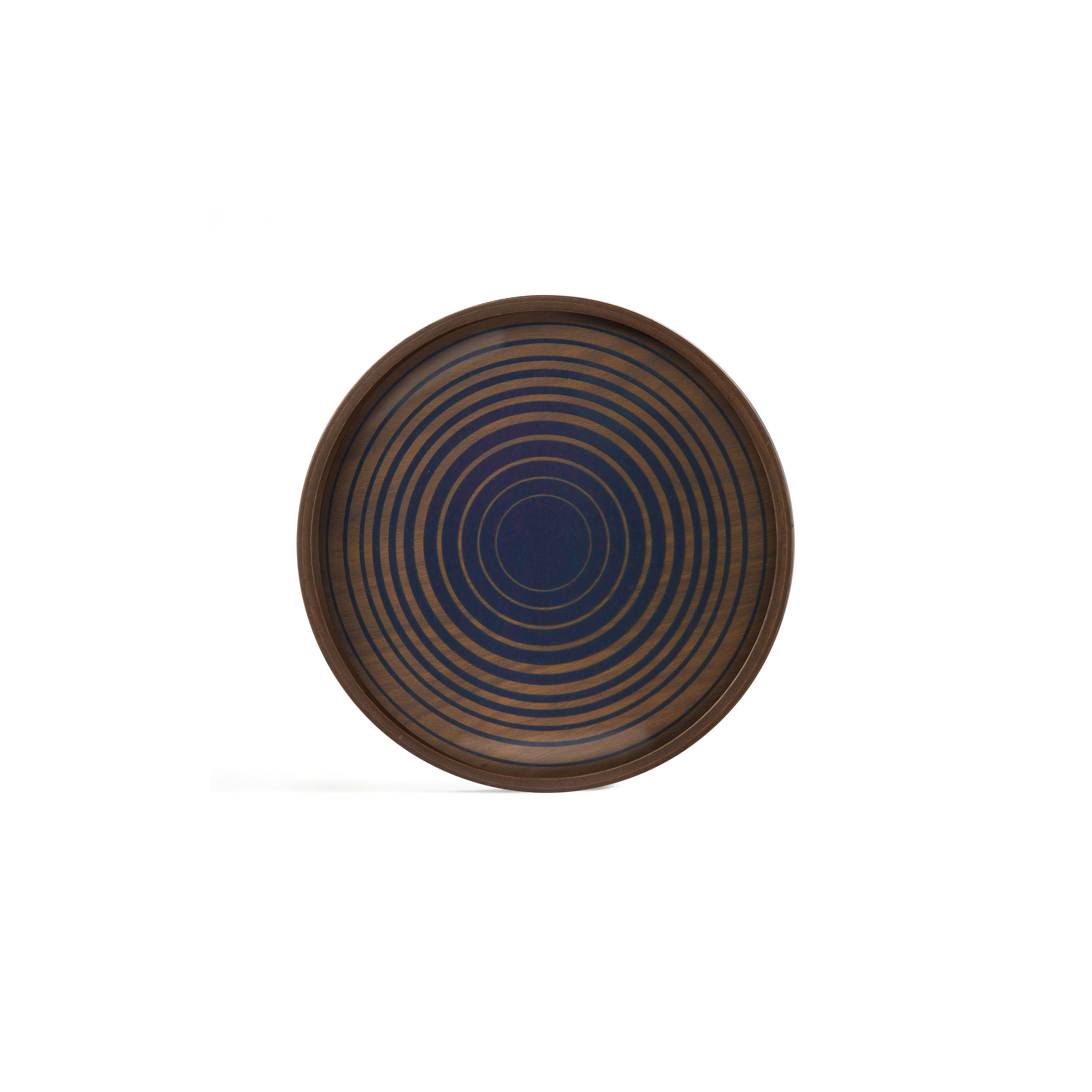 Linear Flow tray collection | Royal Circles glass valet tray - wooden rim - round - M
