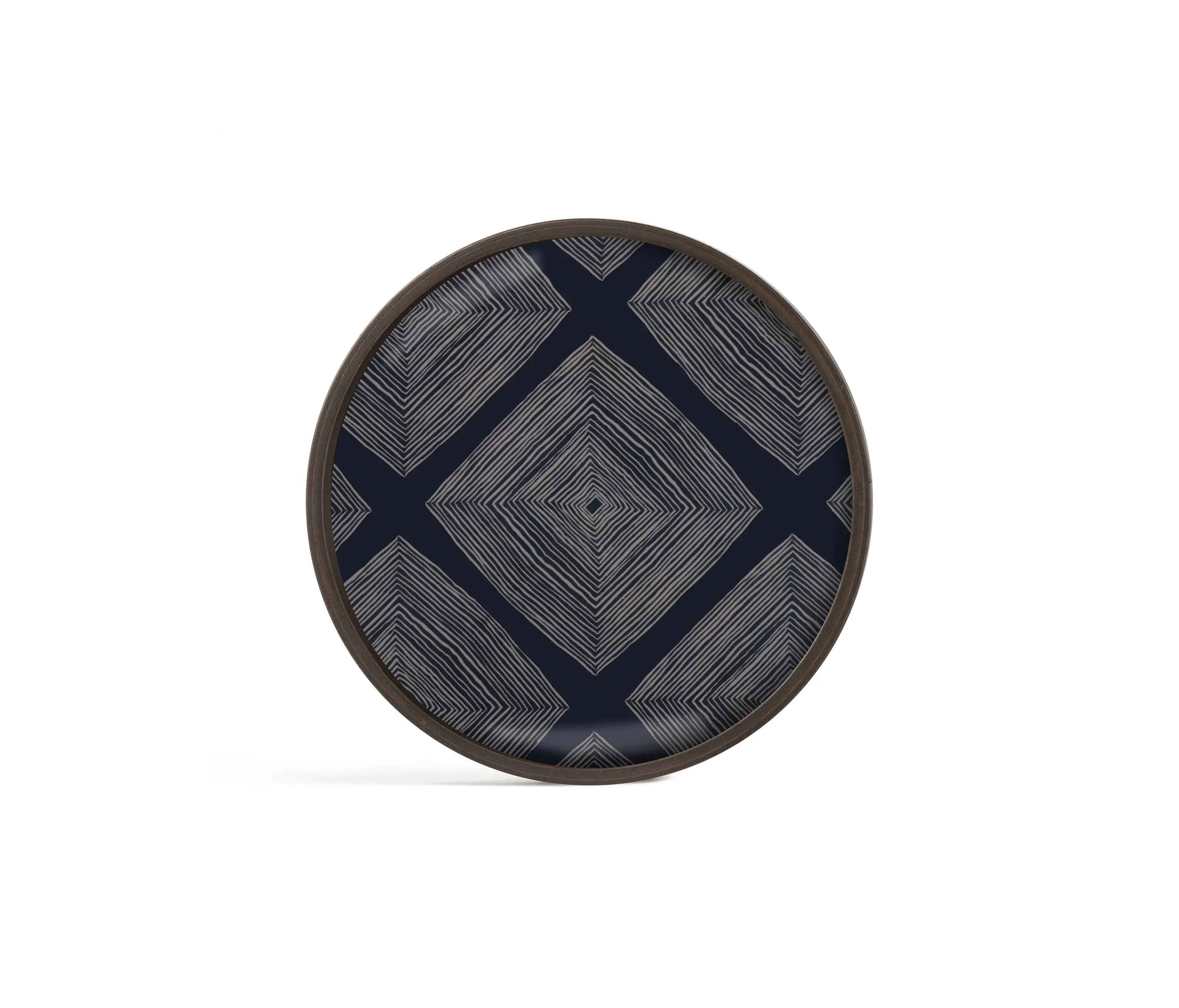 Ethnicraft - Linear Flow tray collection | Ink Linear Squares glass valet tray - wooden rim - round - L