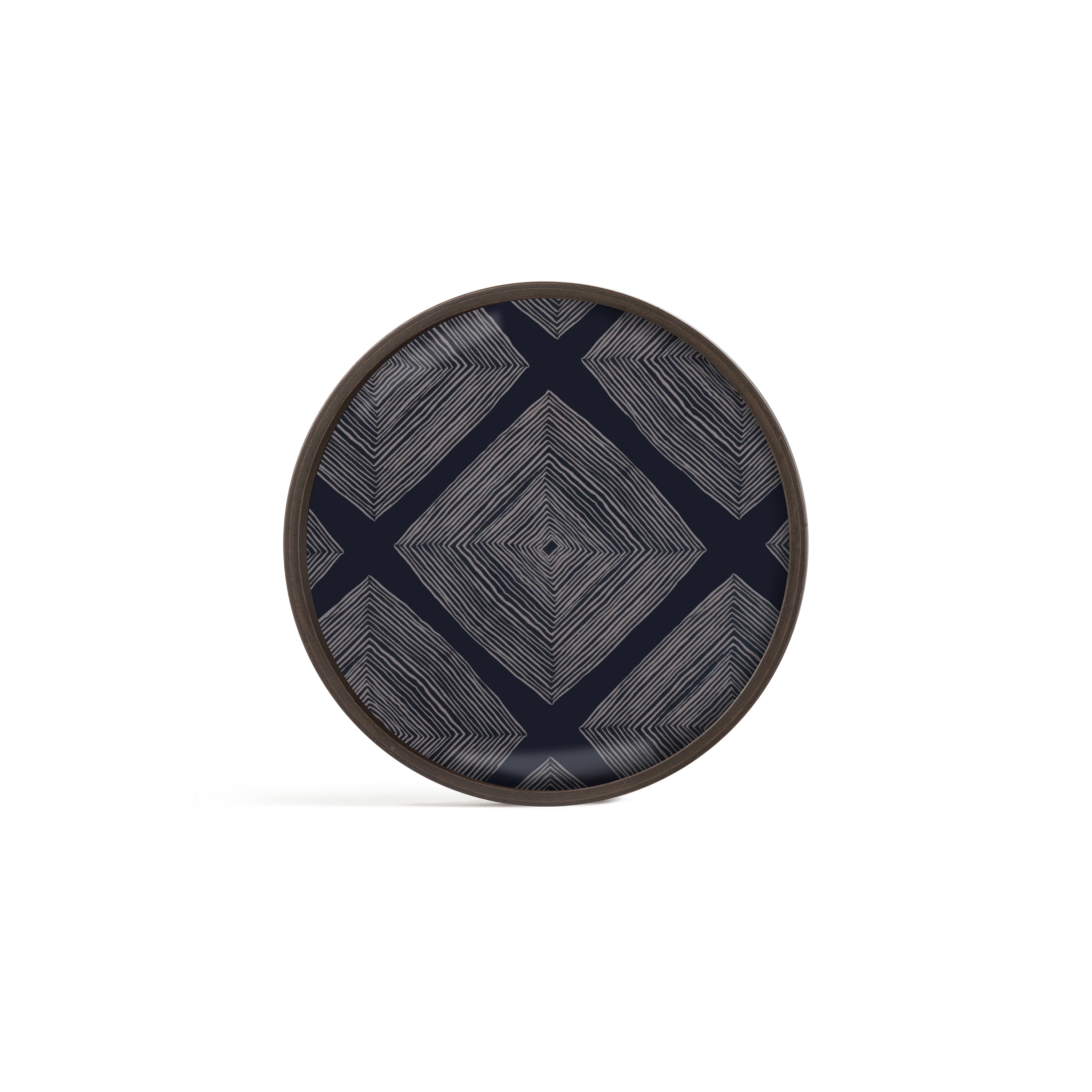 Linear Flow tray collection | Ink Linear Squares glass valet tray - wooden rim - round - L