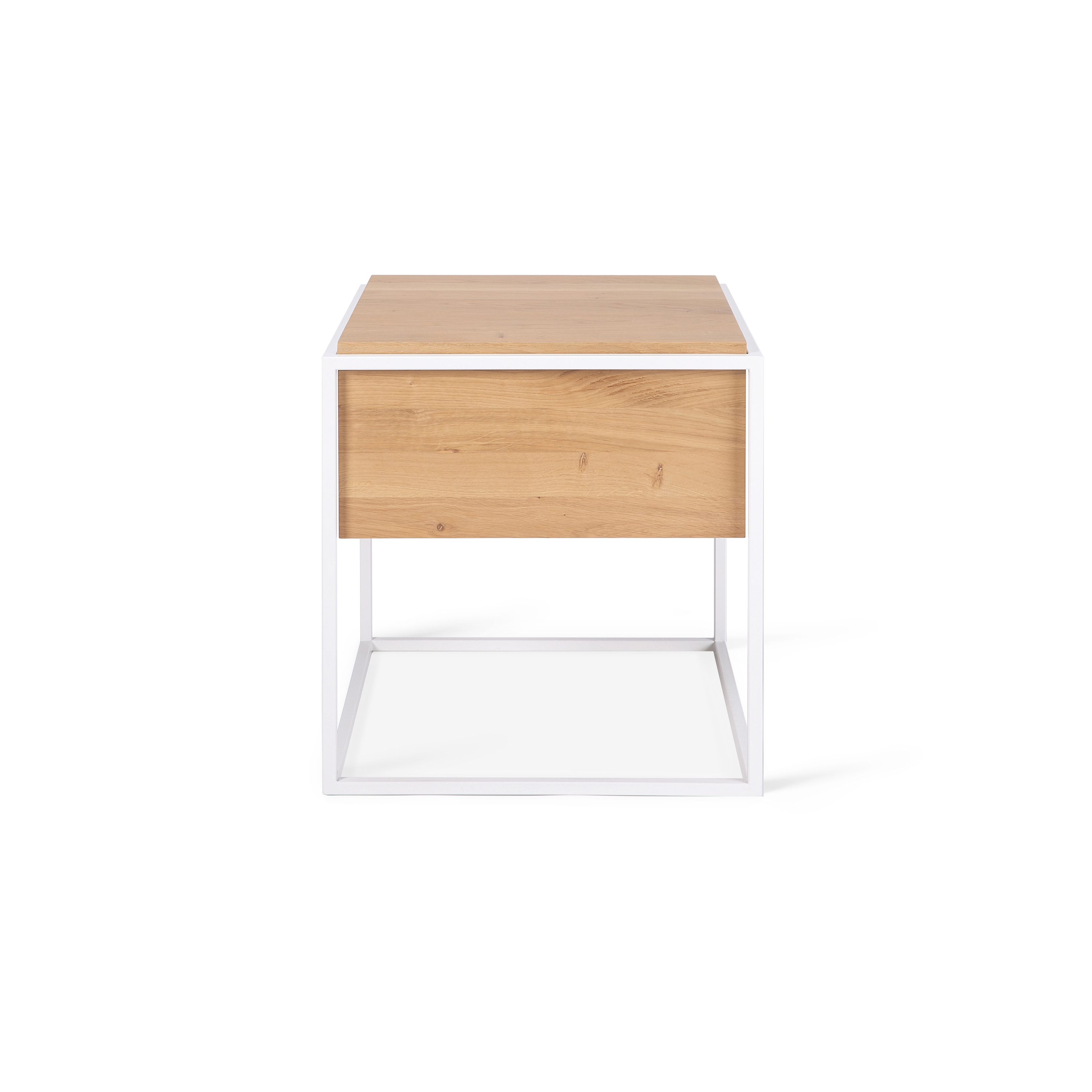 Monolit | Oak bedside table - 1 drawer - white metal