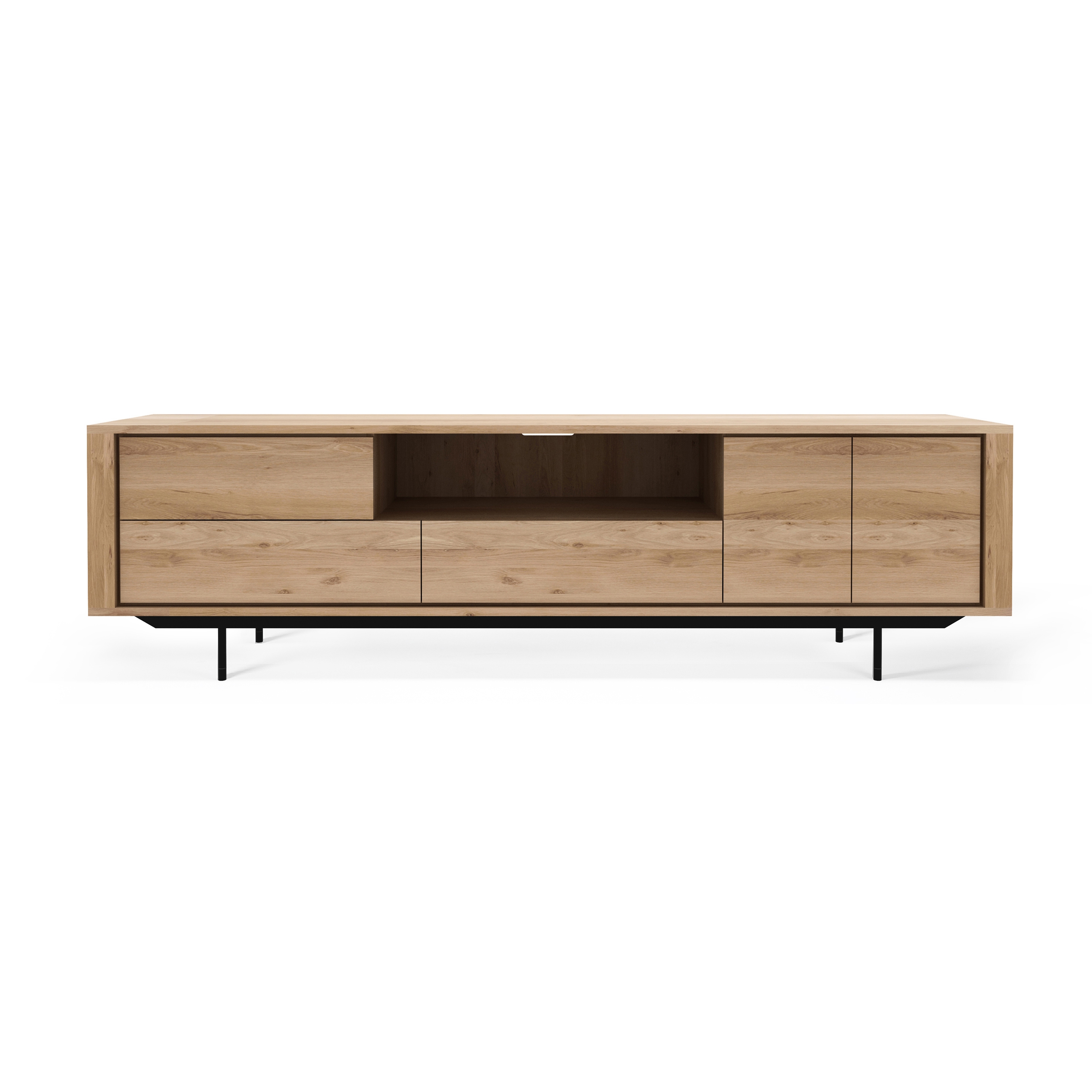 Produkt Shadow | Oak TV cupboard - 2 doors - 1 flip-down door - 2 drawers - black metal des Herstellers Ethnicraft anzeigen
