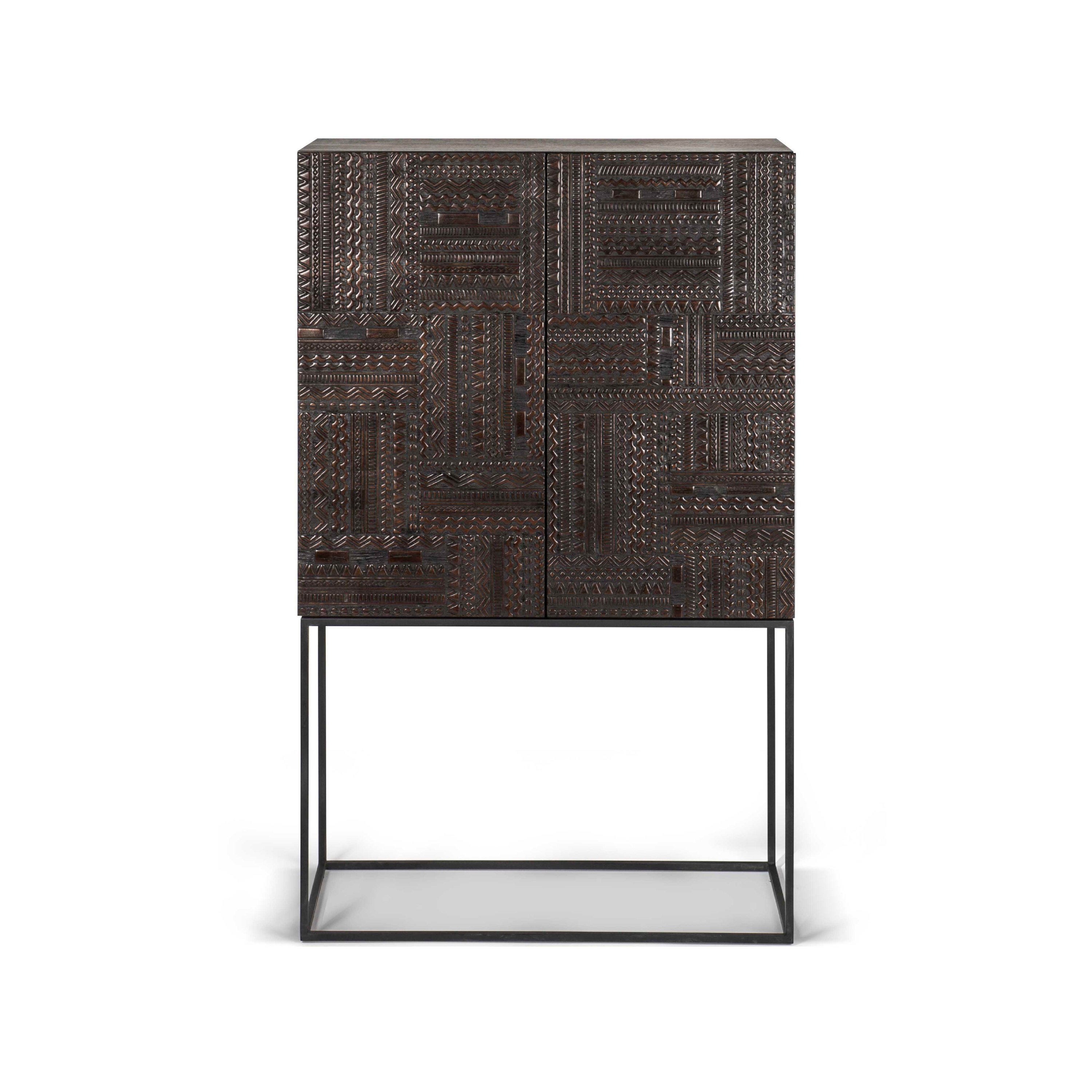 Display product Tabwa | Teak black storage cupboard - 2 doors - 2 inside drawers - varnished from manufacturer Ethnicraft