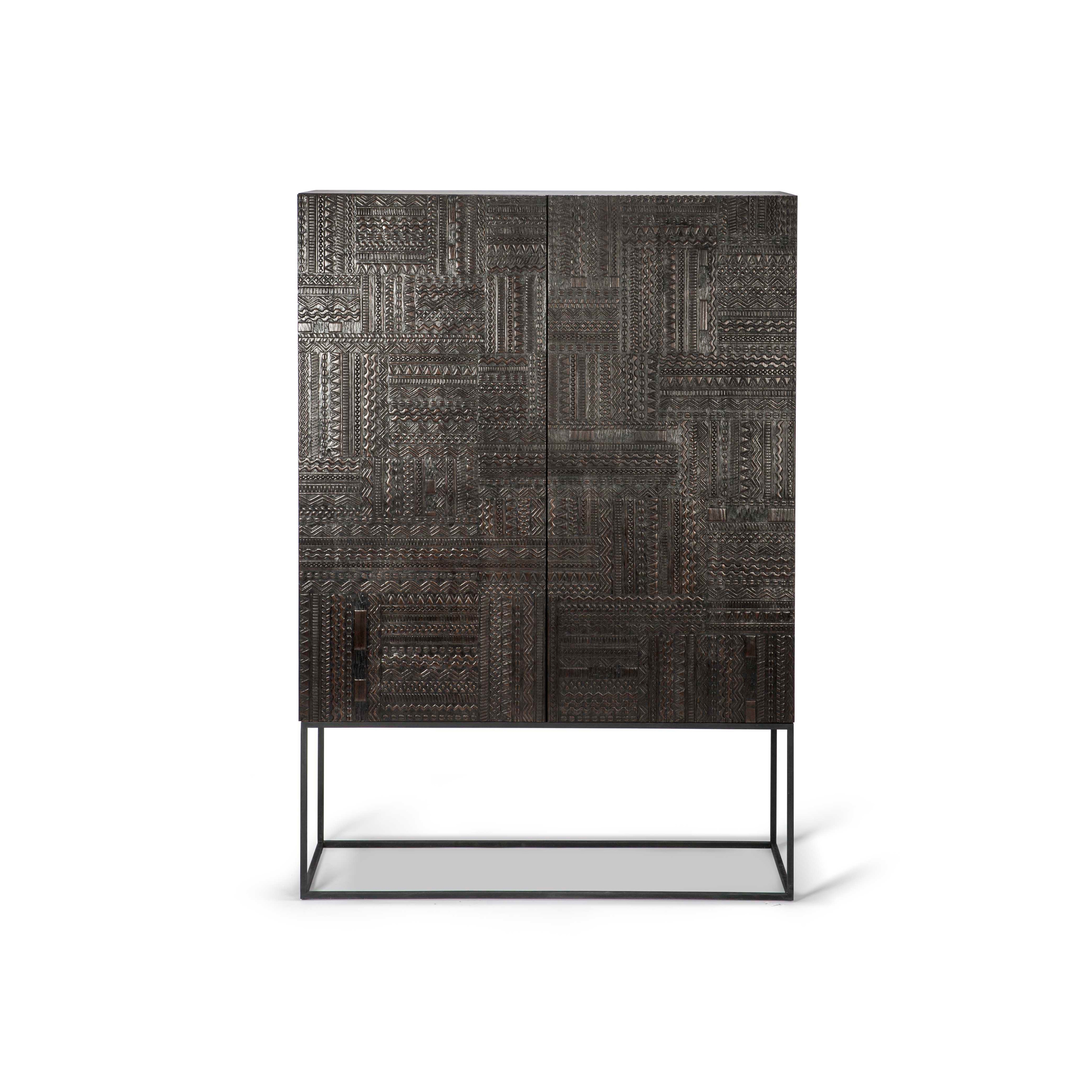 Display product Tabwa | Teak black storage cupboard - 2 doors - 2 inside drawers - varnished from manufacturer Ethnicraft