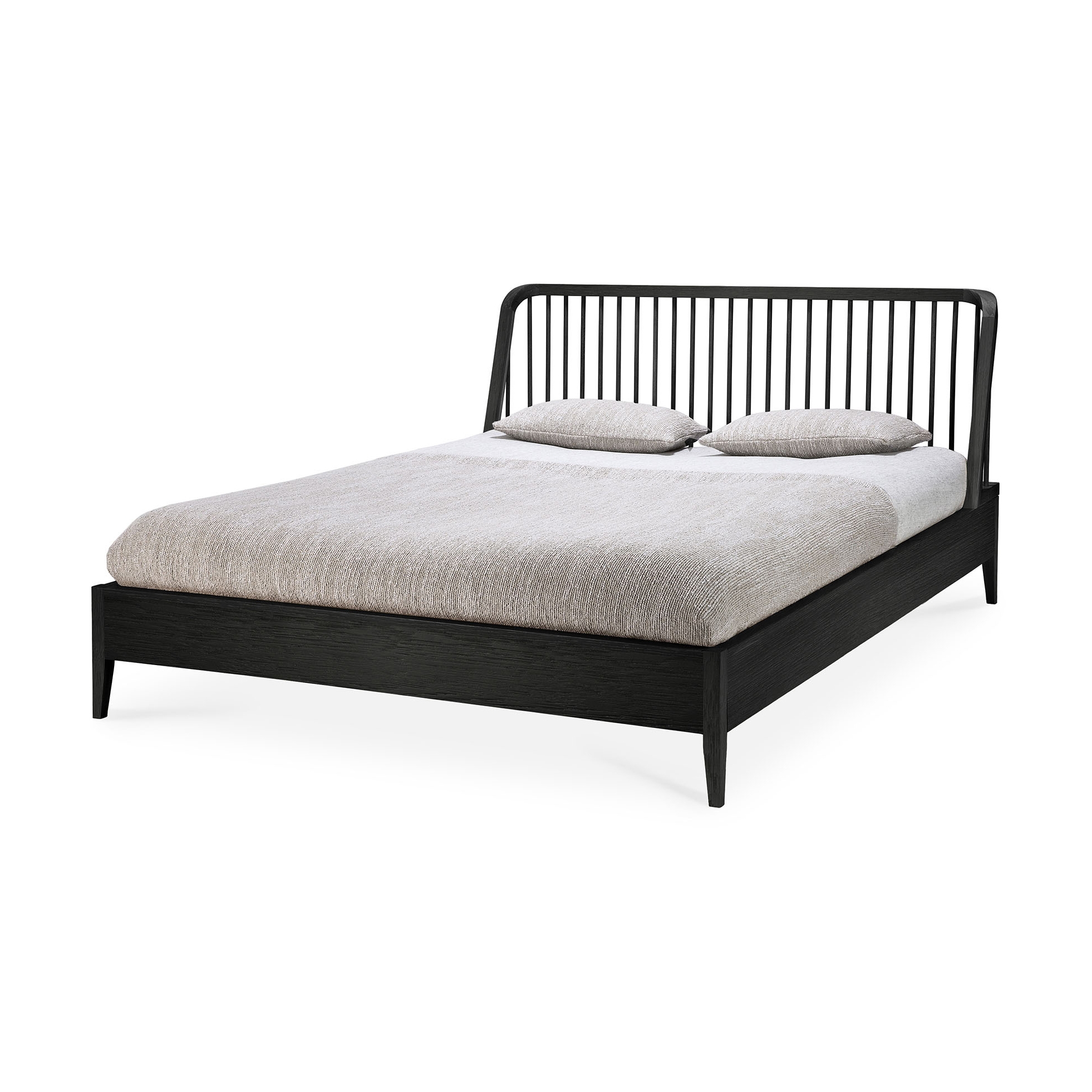 Spindle | Oak black bed - without slats - mattress 160x200 - varnished